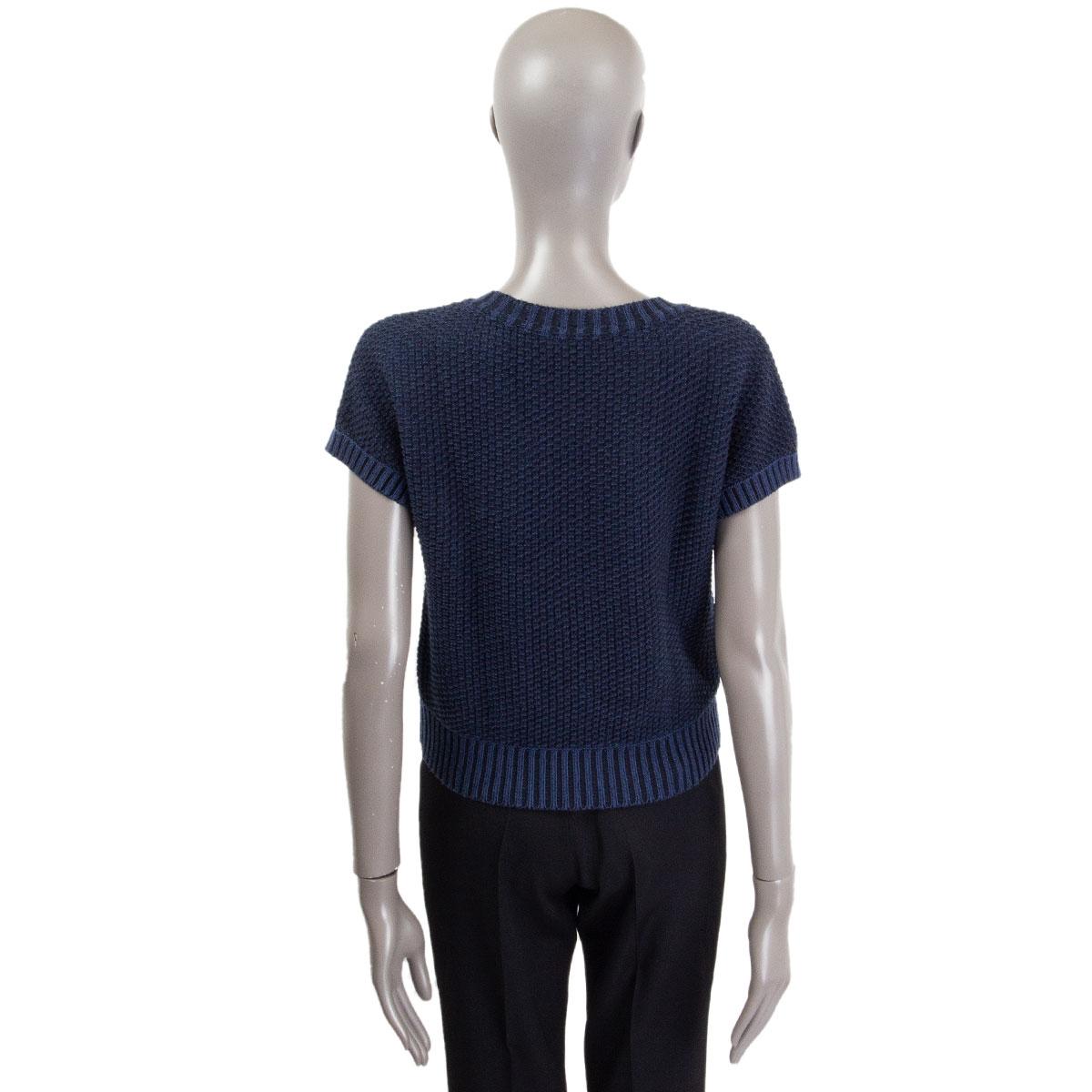CHANEL Mitternachtsblauer Pullover aus Wolle und Papier mit kurzen Ärmeln 38 S 17C Damen im Angebot