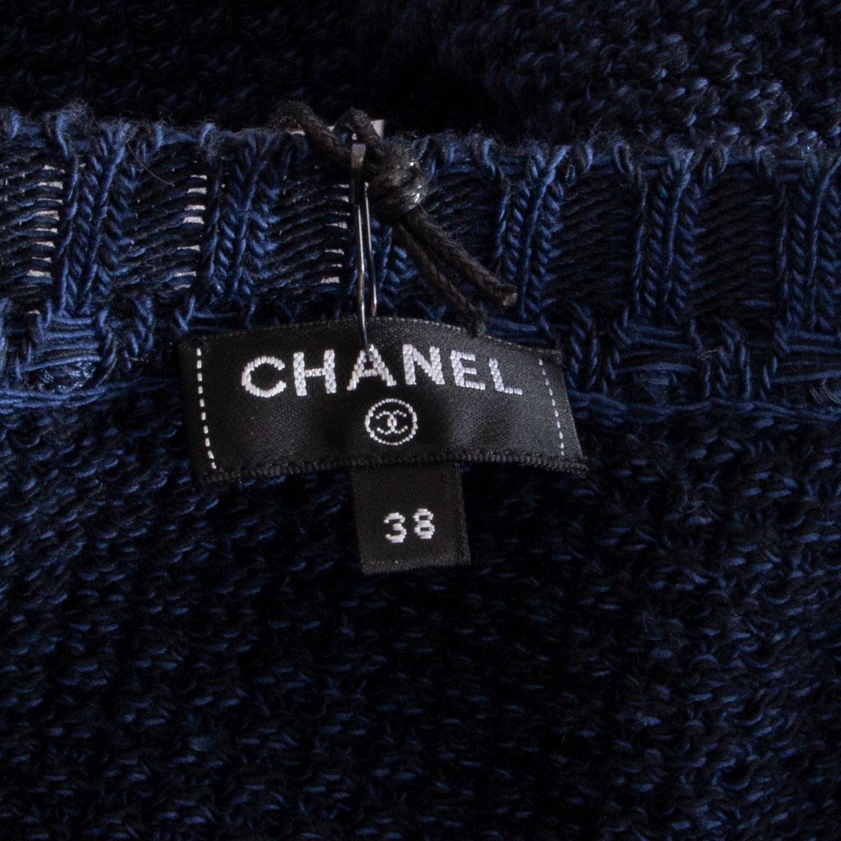 Women's CHANEL midnight blue wool & paper Short Sleeve Sweater 38 S 17C For Sale