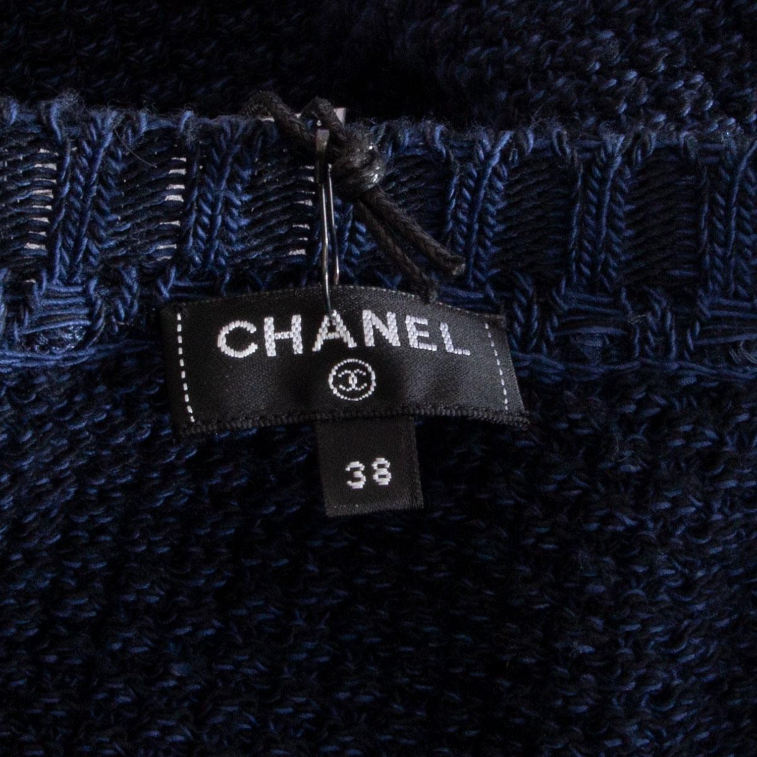 CHANEL midnight blue wool and paper Short Sleeve Sweater 38 S 17C For Sale  at 1stDibs