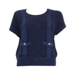 CHANEL midnight blue wool & paper Short Sleeve Sweater 38 S 17C