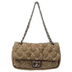 Chanel Military Green Quilted Nylon Medium Tweed on Stitch Flap Shoulder Bag