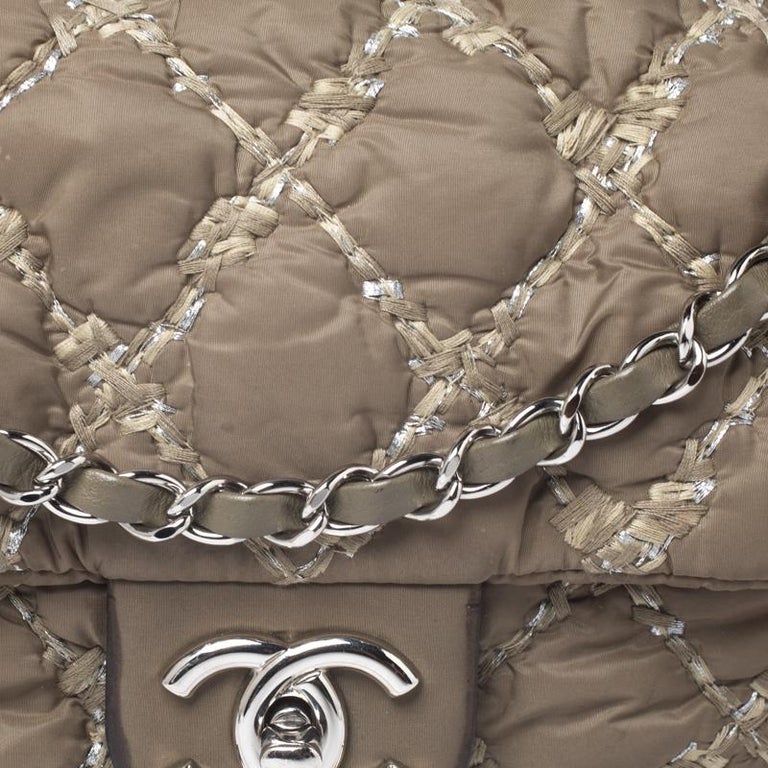Chanel Military Quilted Satin Medium Tweed on Stitch Bubble Flap