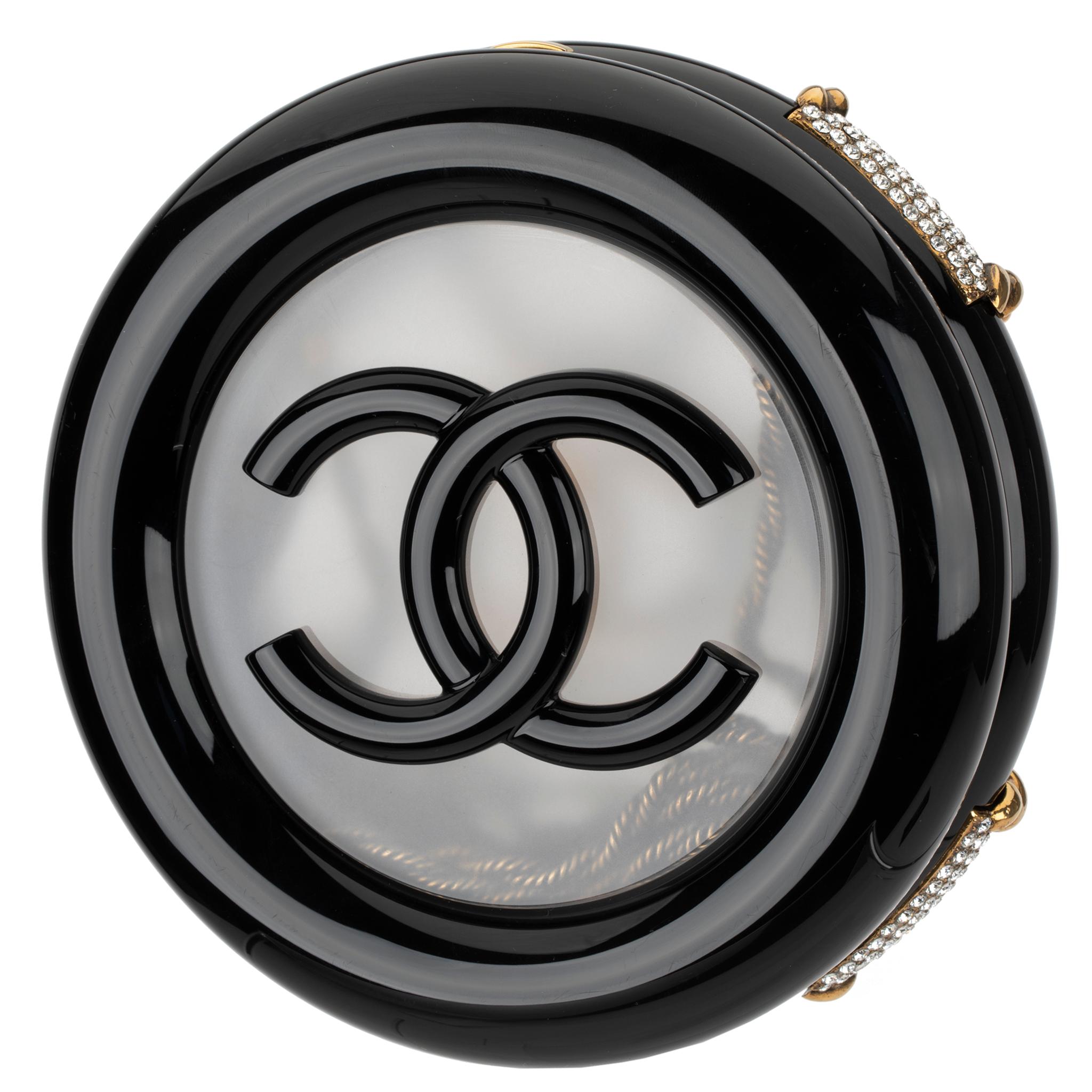 Chanel Minaudière Black, Gold & Clear Rescue Wheel Gold Tone Hardware 6