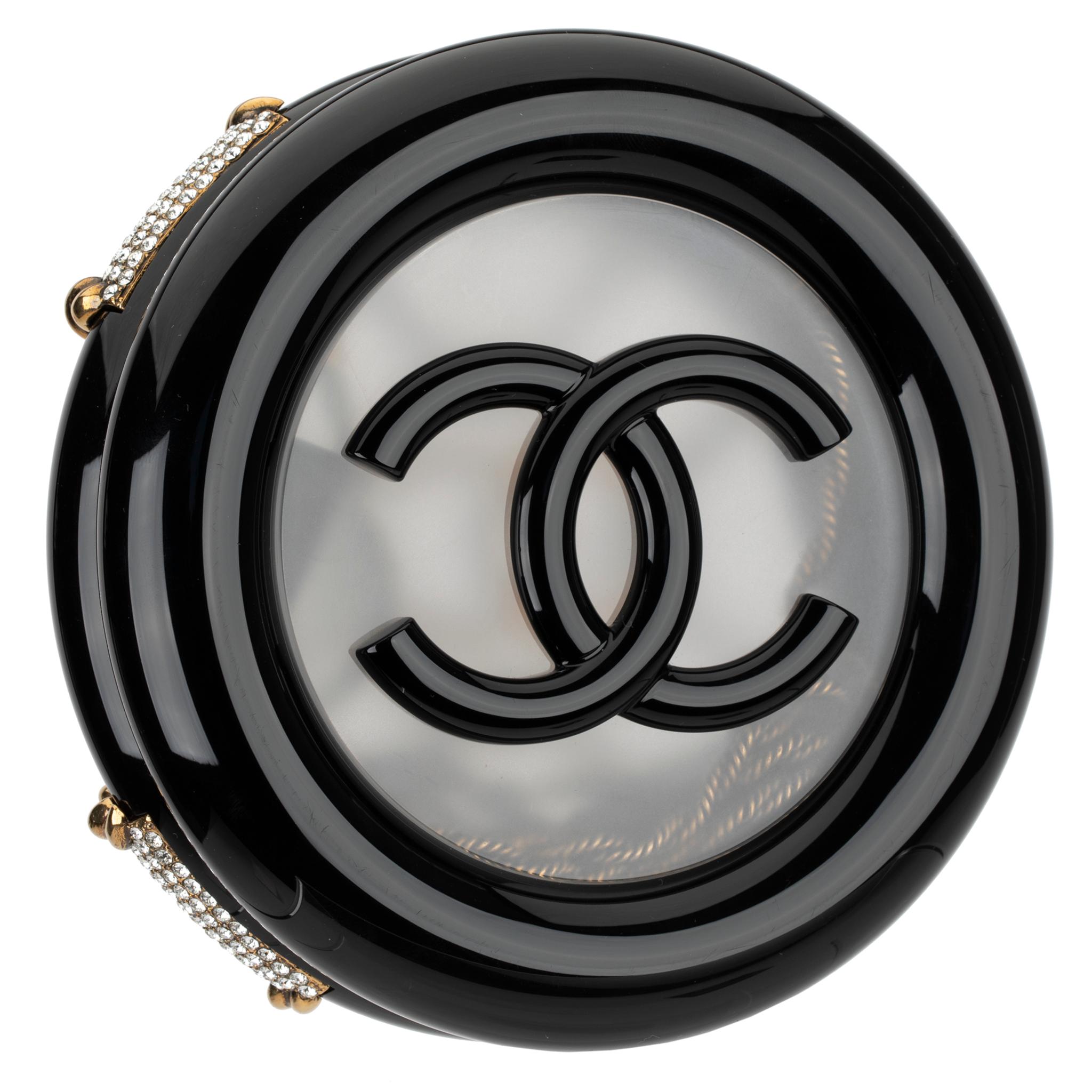 Chanel Minaudière Black, Gold & Clear Rescue Wheel Gold Tone Hardware 7