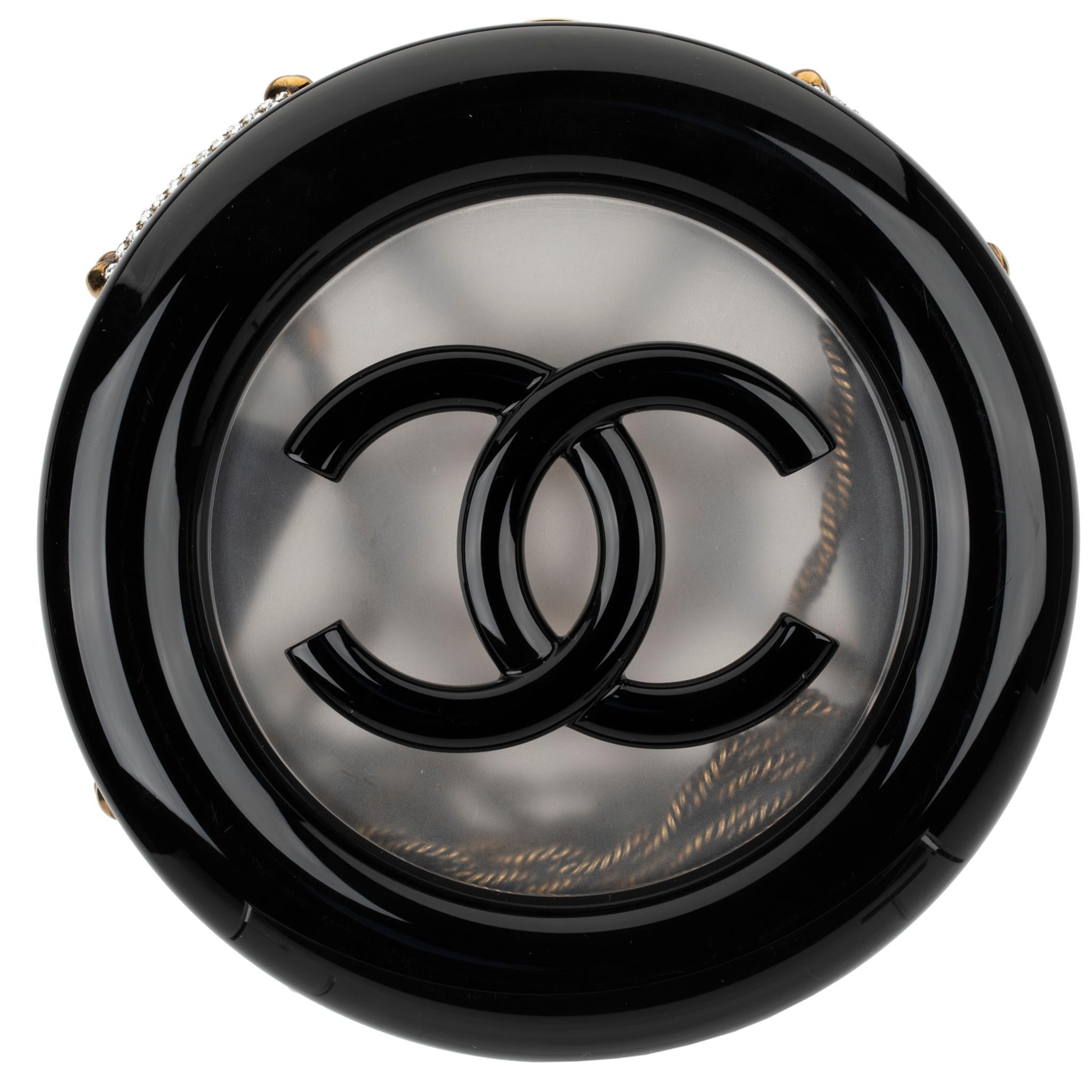 Chanel Minaudière Black, Gold & Clear Rescue Wheel Gold Tone Hardware 8