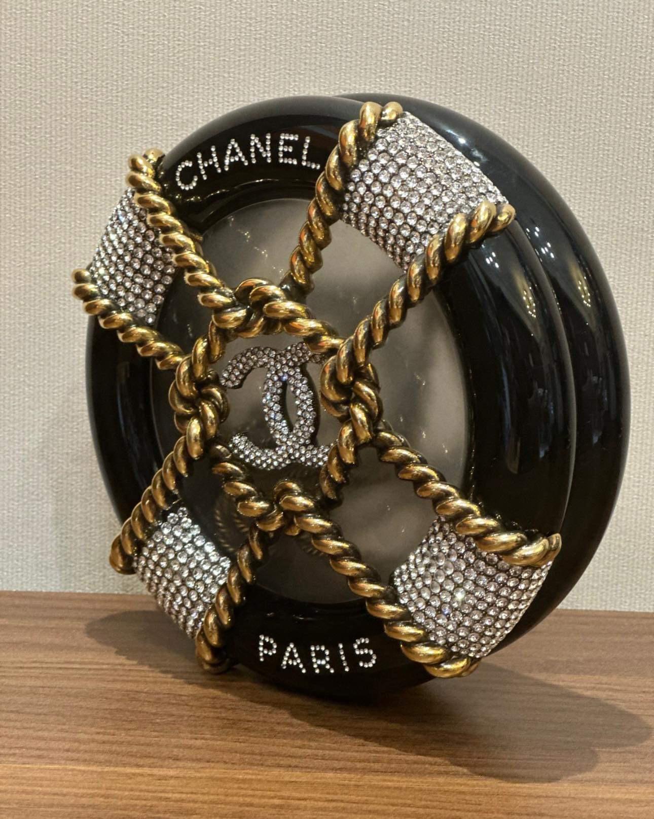 Chanel Minaudière Black, Gold & Clear Rescue Wheel Gold Tone Hardware In Excellent Condition In New York, NY