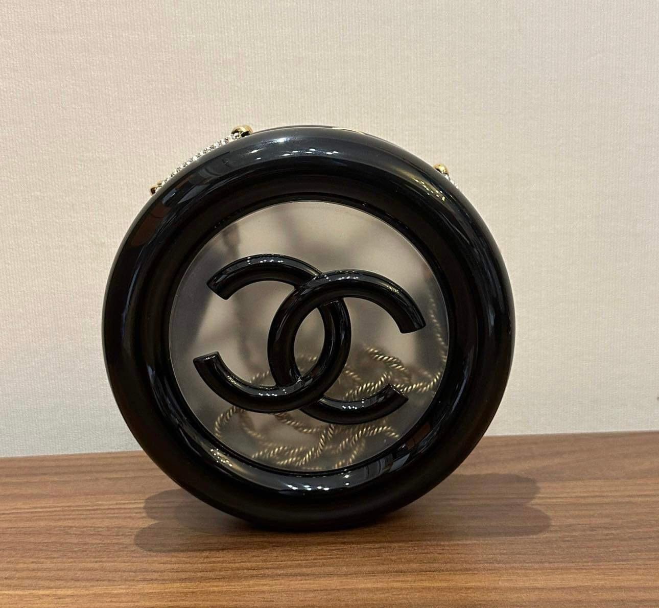 Chanel Minaudière Black, Gold & Clear Rescue Wheel Gold Tone Hardware 3