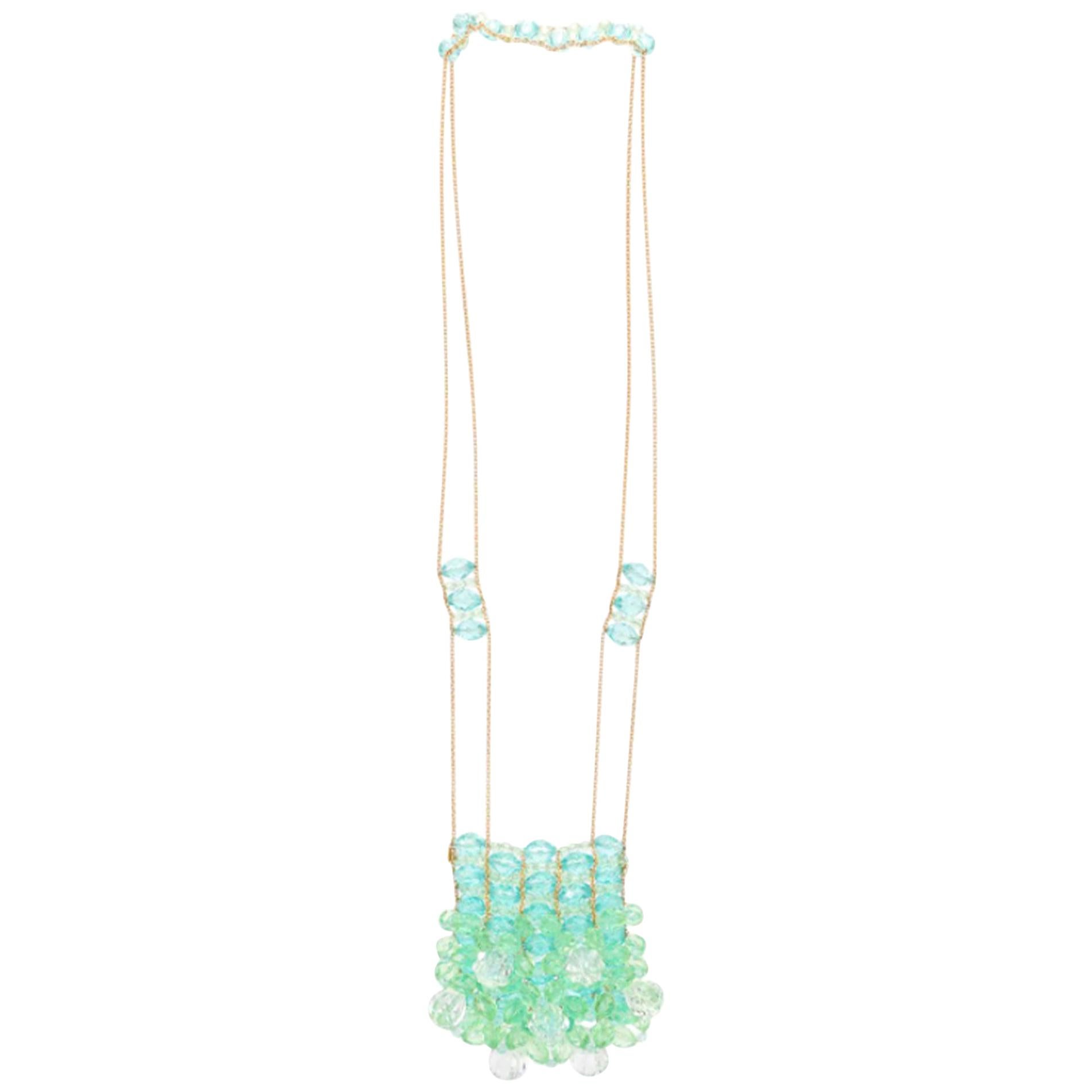 Gray Chanel Minaudière Celeste Lucite Beaded Crystal Vintage Rare Blue Green Beads For Sale