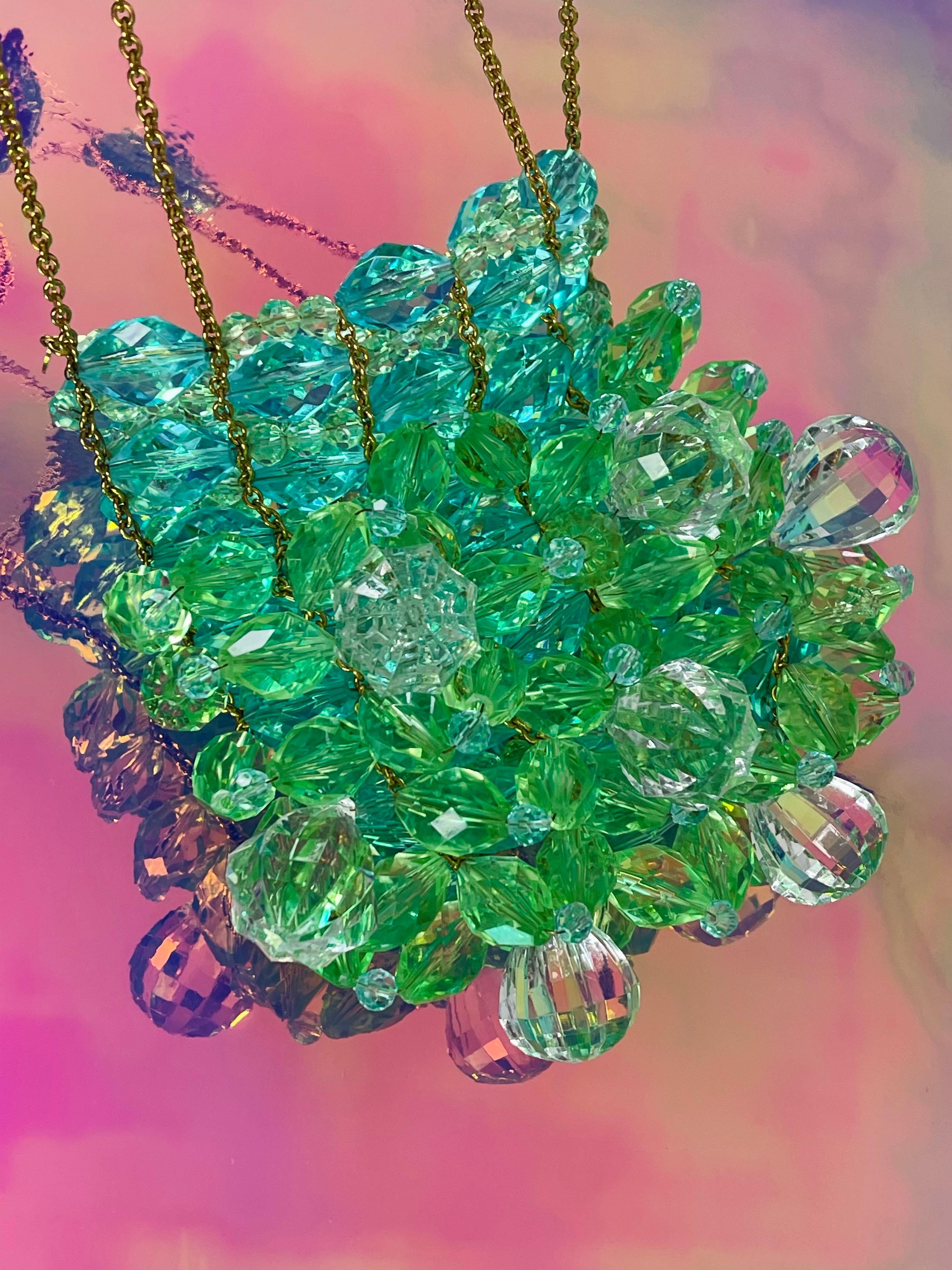 Chanel Minaudière Celeste Lucite Beaded Crystal Vintage Rare Blue Green Beads For Sale 4