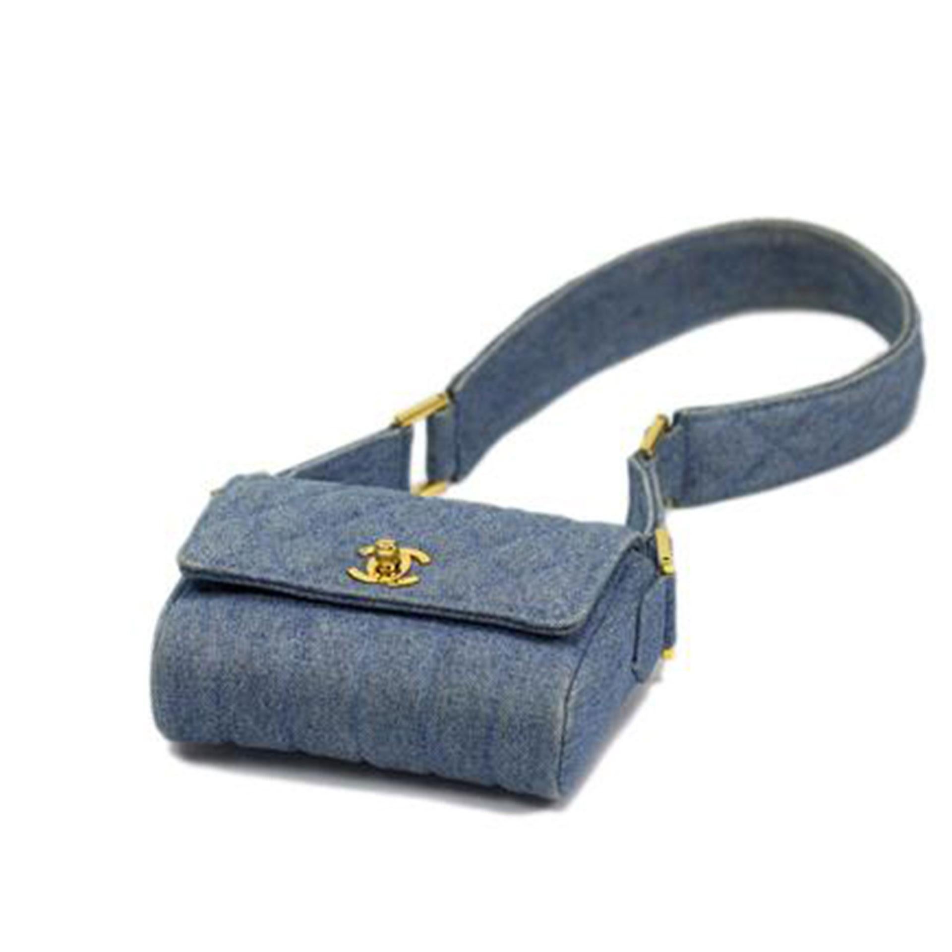 Gris Chanel 1989 Vintage Runway Blue Jean Denim Micro Mini Classic Flap Bag en vente
