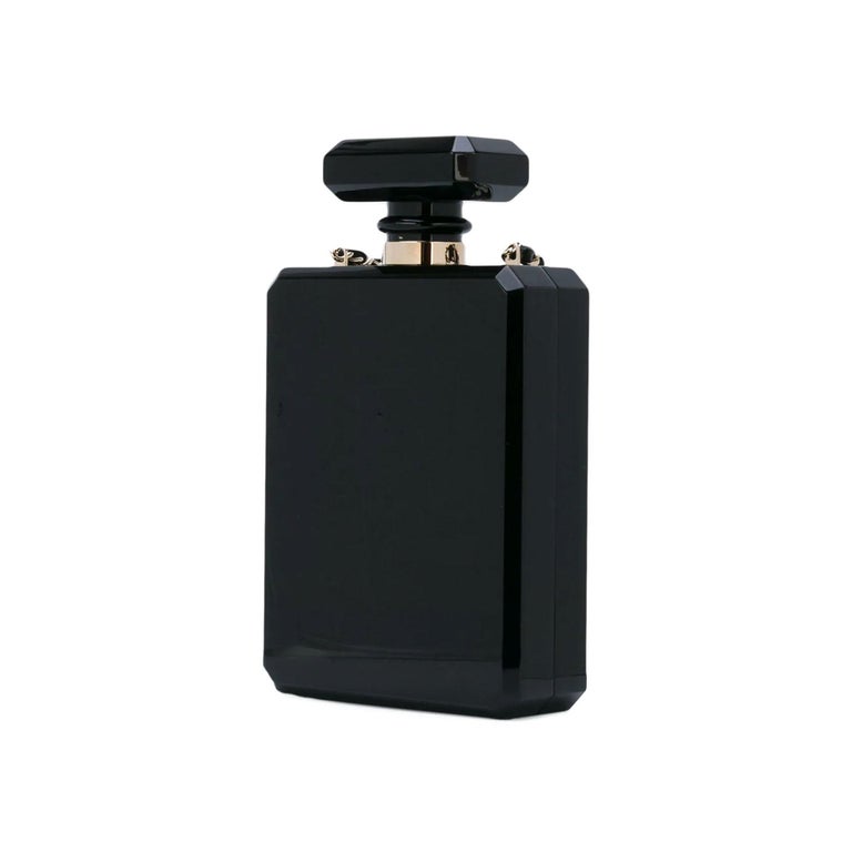 Chanel Number 5 Perfume Bottle Minaudière Clutch Black Plexiglass Crossbody Bag In Good Condition In Miami, FL