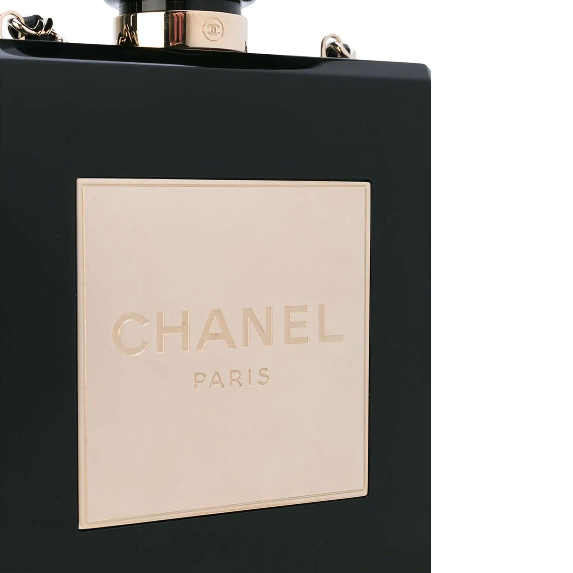 Women's or Men's Chanel Number 5 Perfume Bottle Minaudière Clutch Black Plexiglass Crossbody Bag