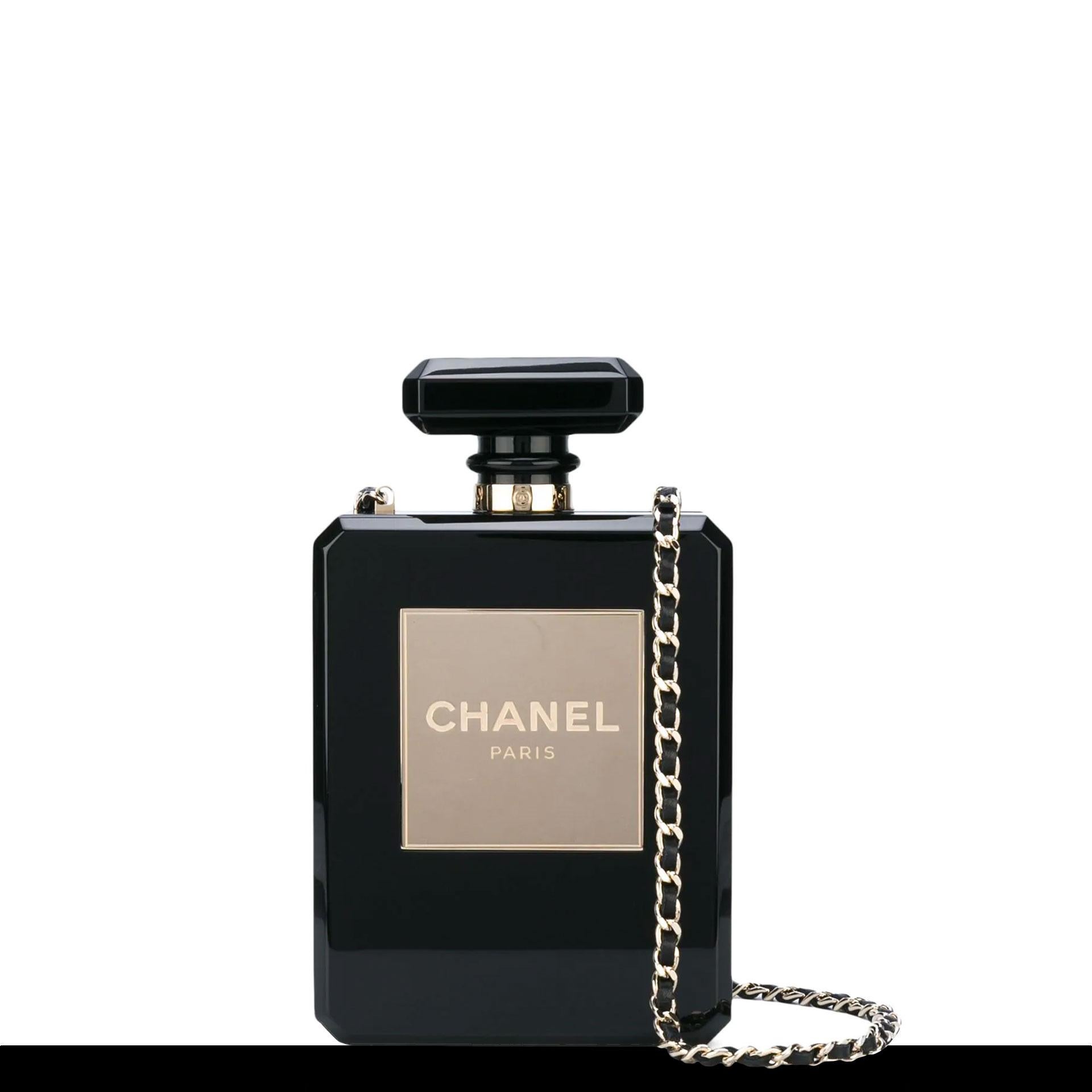 Chanel Number 5 Perfume Bottle Minaudière Clutch Black Plexiglass Crossbody Bag 1