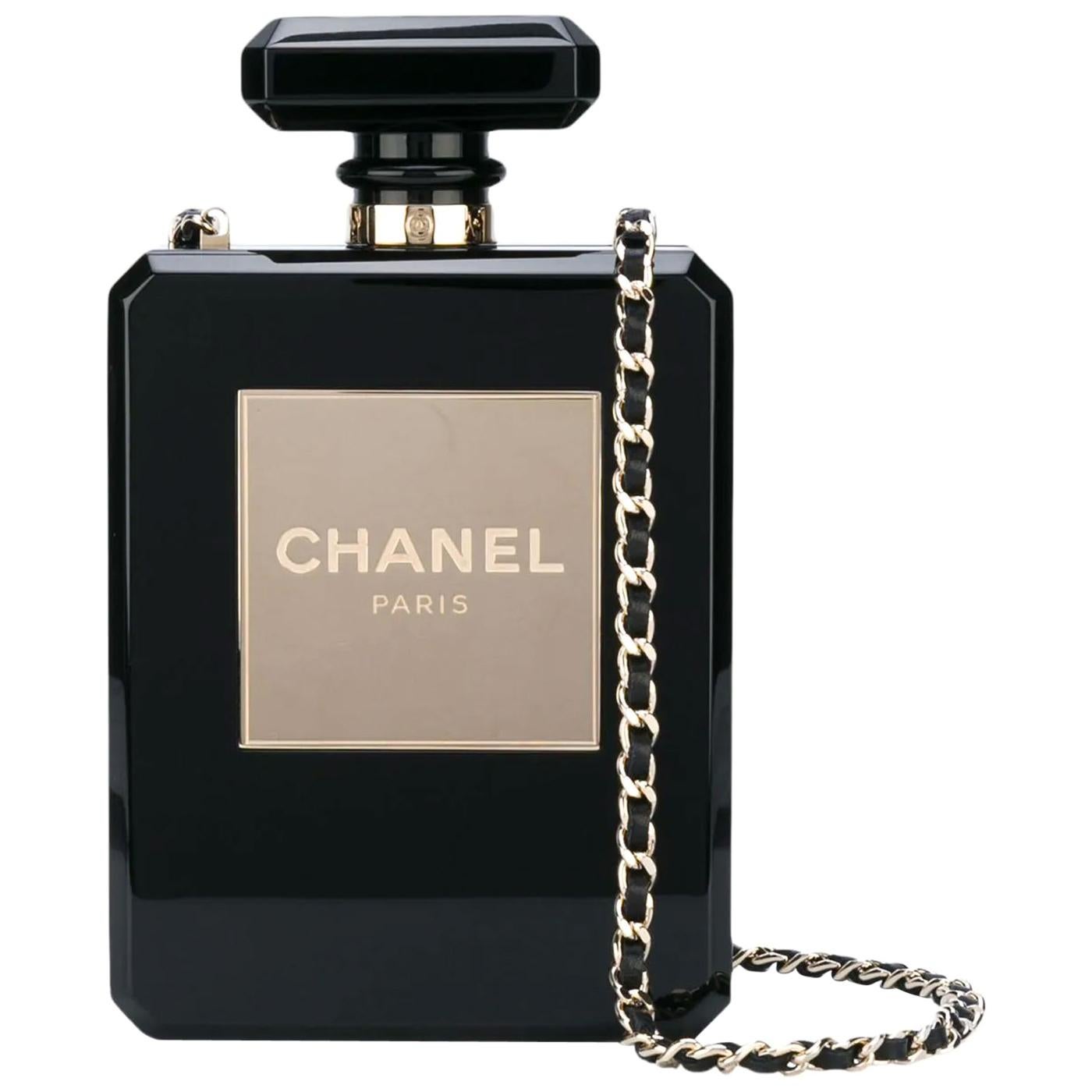 Chanel Number 5 Perfume Bottle Minaudière Clutch Black Plexiglass Crossbody Bag