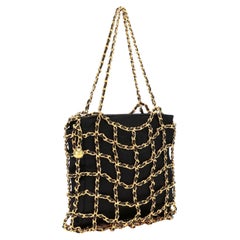 Chanel Minaudière Clutch Rare Vintage Micro Mini Woven Chain Black Satin Satchel