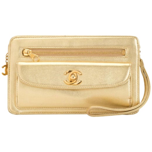 ‘Sold’ TOM FORD Ivory Creme Grained Leather Oversized Gold Zip Lock Alix  Clutch Bag GC