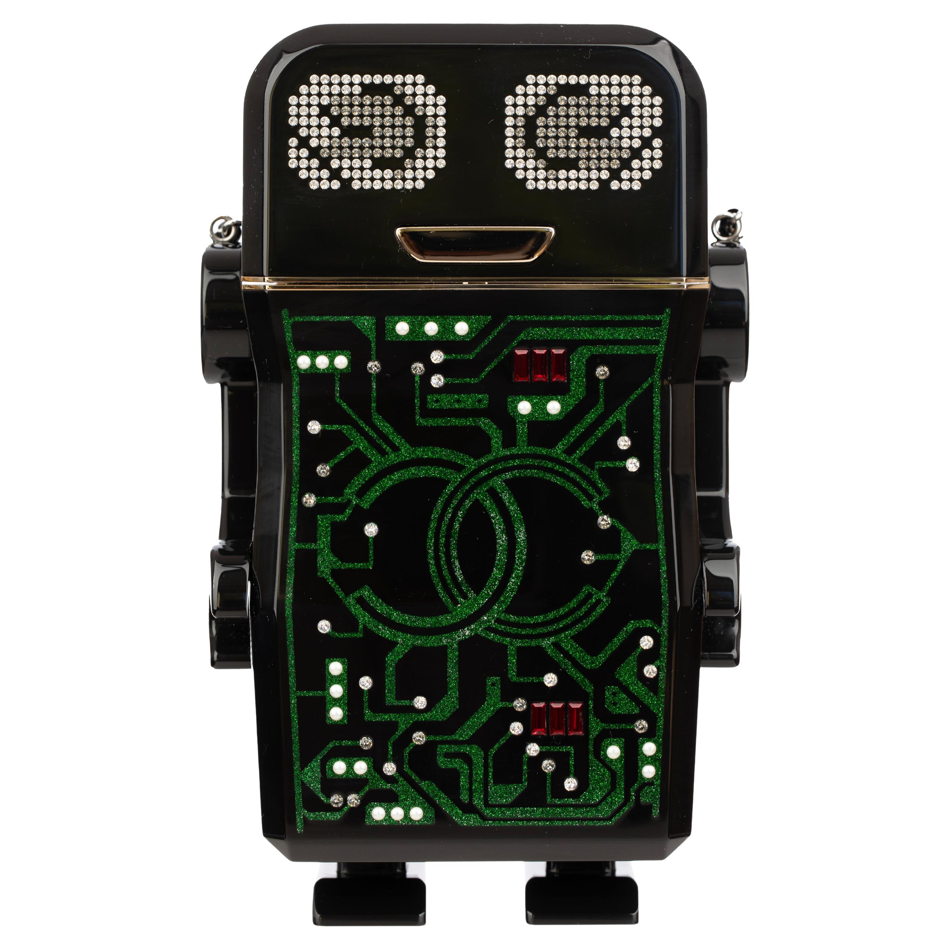 Chanel Minaudière Green Limited Edition Robot Silver-Tone Hardware For Sale