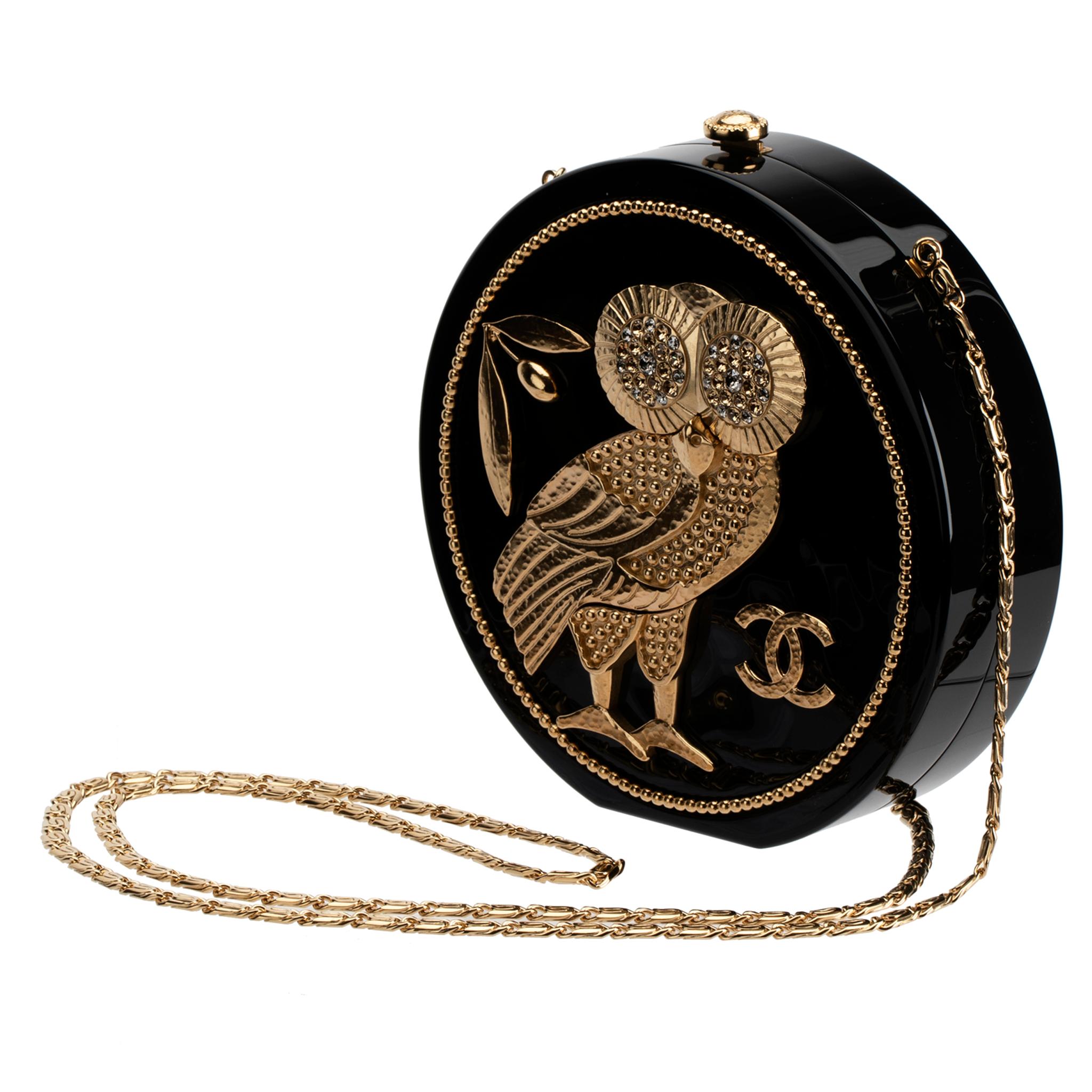 Chanel Minaudière Limited Edition Black Plexiglass & Gold Owl Gold-Tone Hardware 4
