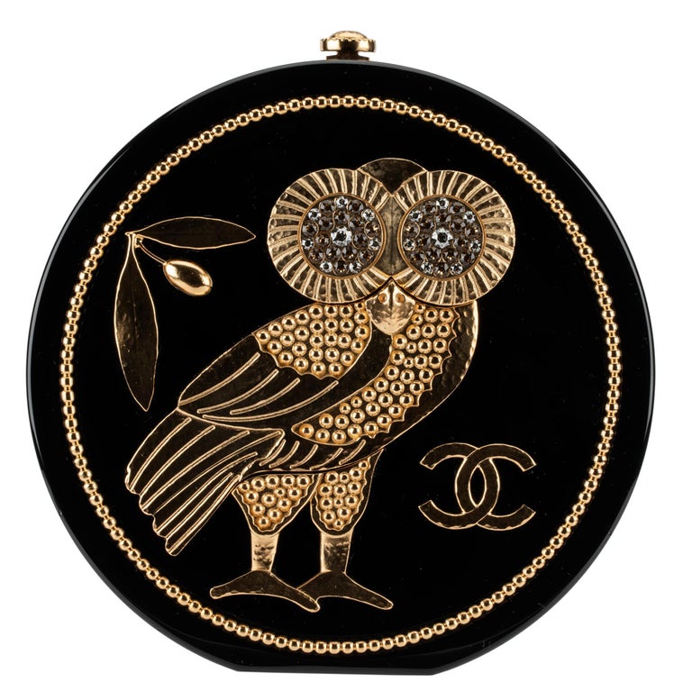 Chanel Minaudière Limited Edition Black Plexiglass and Gold Owl