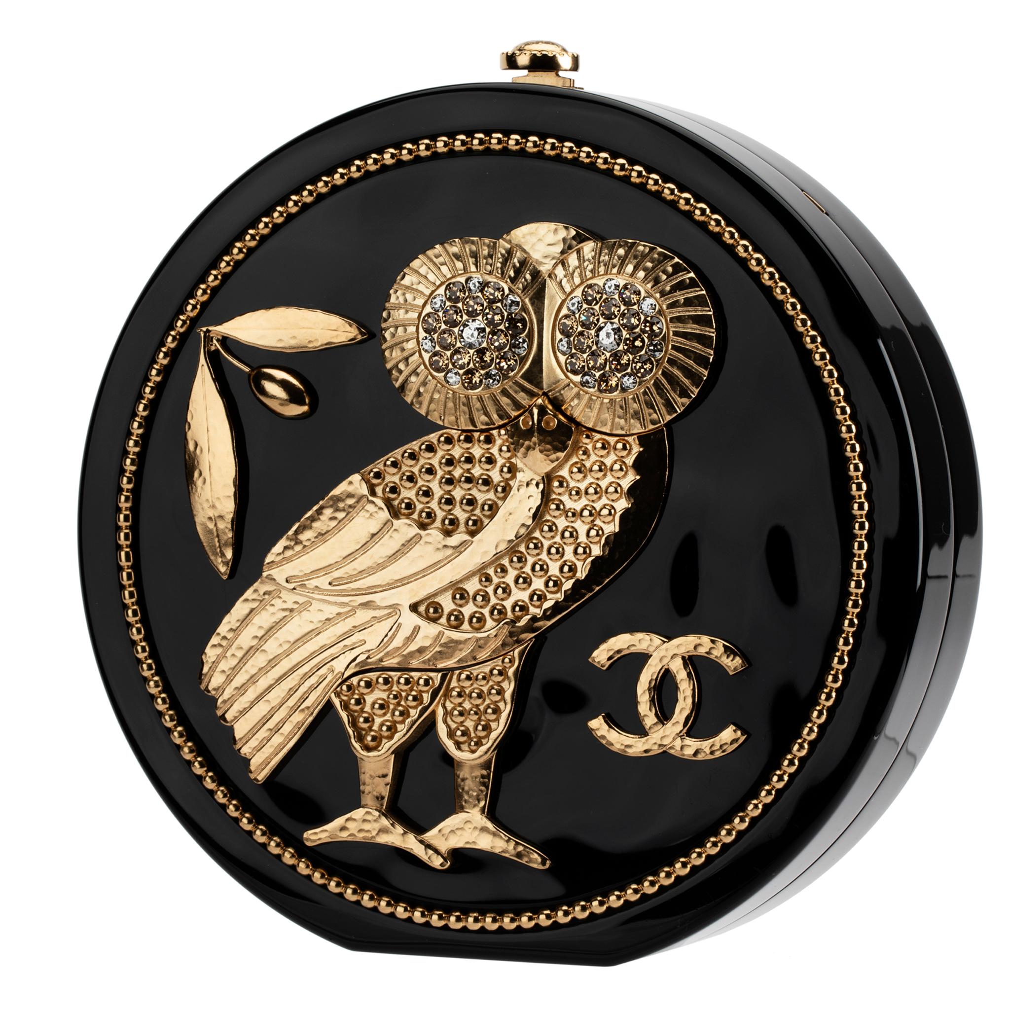 This limited edition Chanel Cruise Owl minaudière made its debut at the Chanel Cruise 2017-18 Runway Collection. Due to its rarity, this evening bag is highly sought after by collectors. This stunning edition features an owl, symbolic of wisdom and
