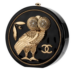 Chanel Minaudière Limited Edition Black Plexiglass & Gold Owl Gold-Tone Hardware