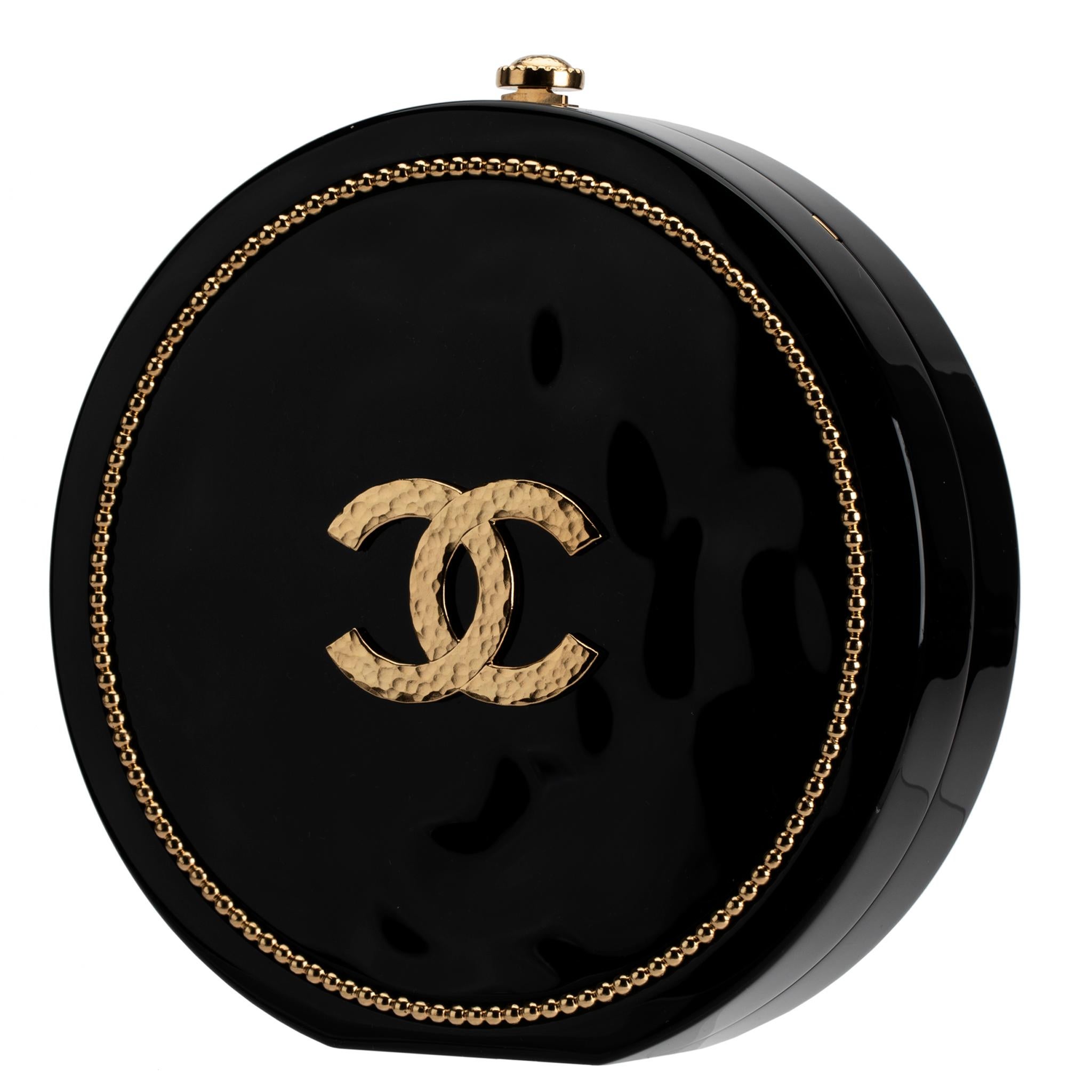 Chanel Minaudière Limited Edition Black Plexiglass & Gold Owl Gold-Tone Hardware In Excellent Condition In Sydney, New South Wales
