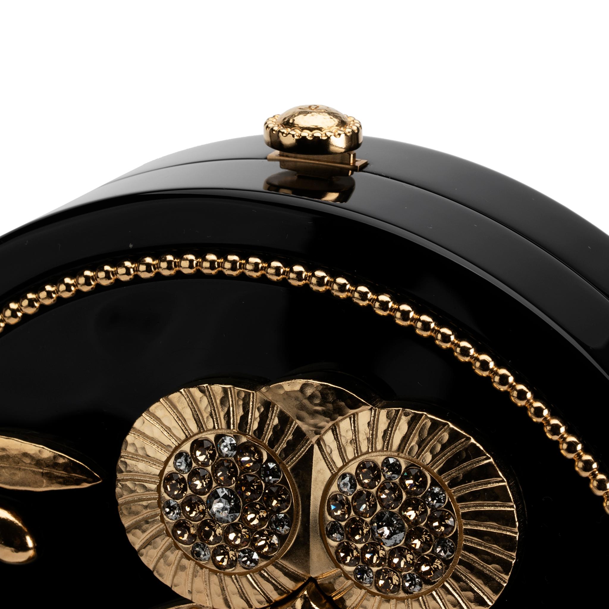 Women's or Men's Chanel Minaudière Limited Edition Black Plexiglass & Gold Owl Gold-Tone Hardware