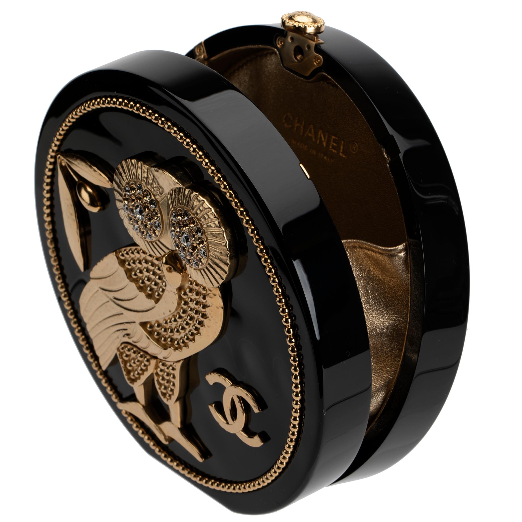 Chanel Minaudière Limited Edition Black Plexiglass & Gold Owl Gold-Tone Hardware 2