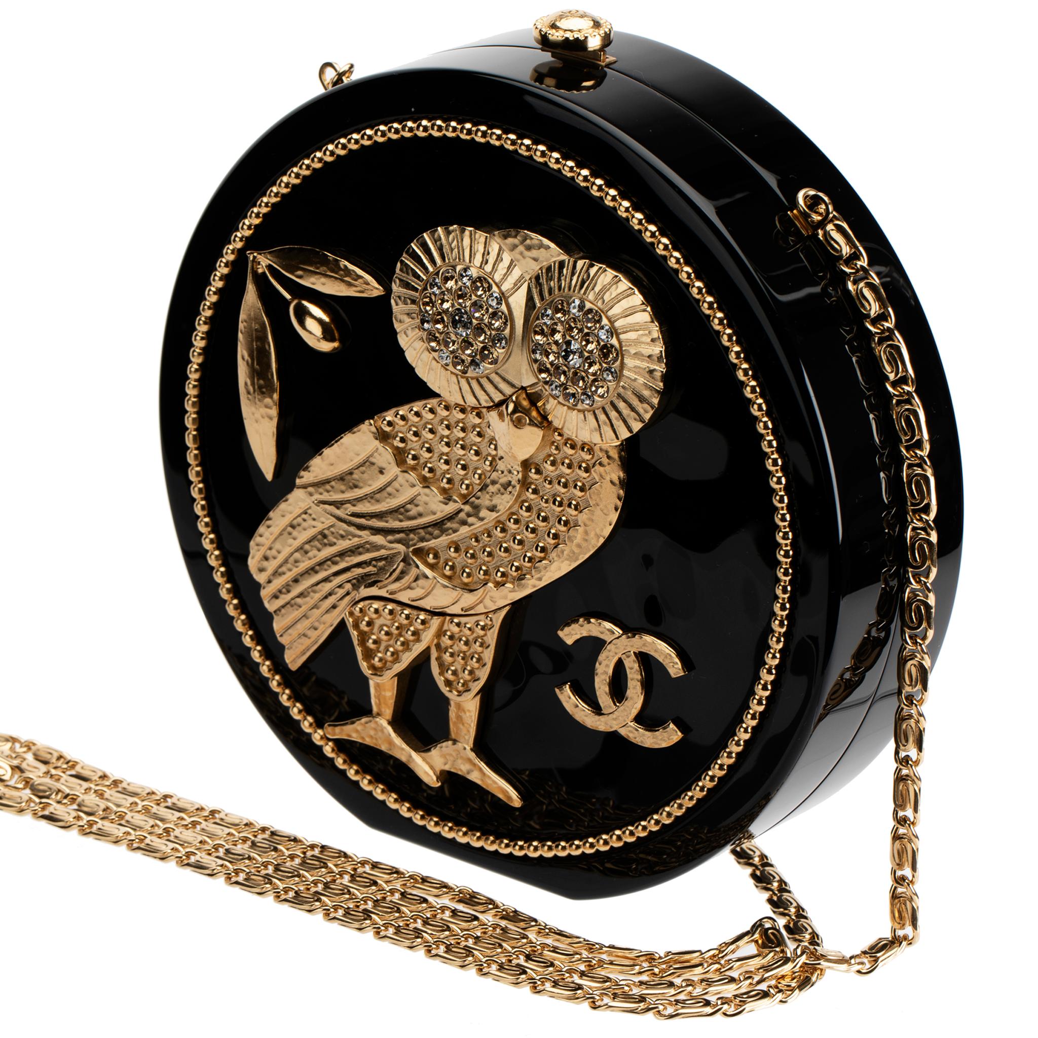 Chanel Minaudière Limited Edition Black Plexiglass & Gold Owl Gold-Tone Hardware 3