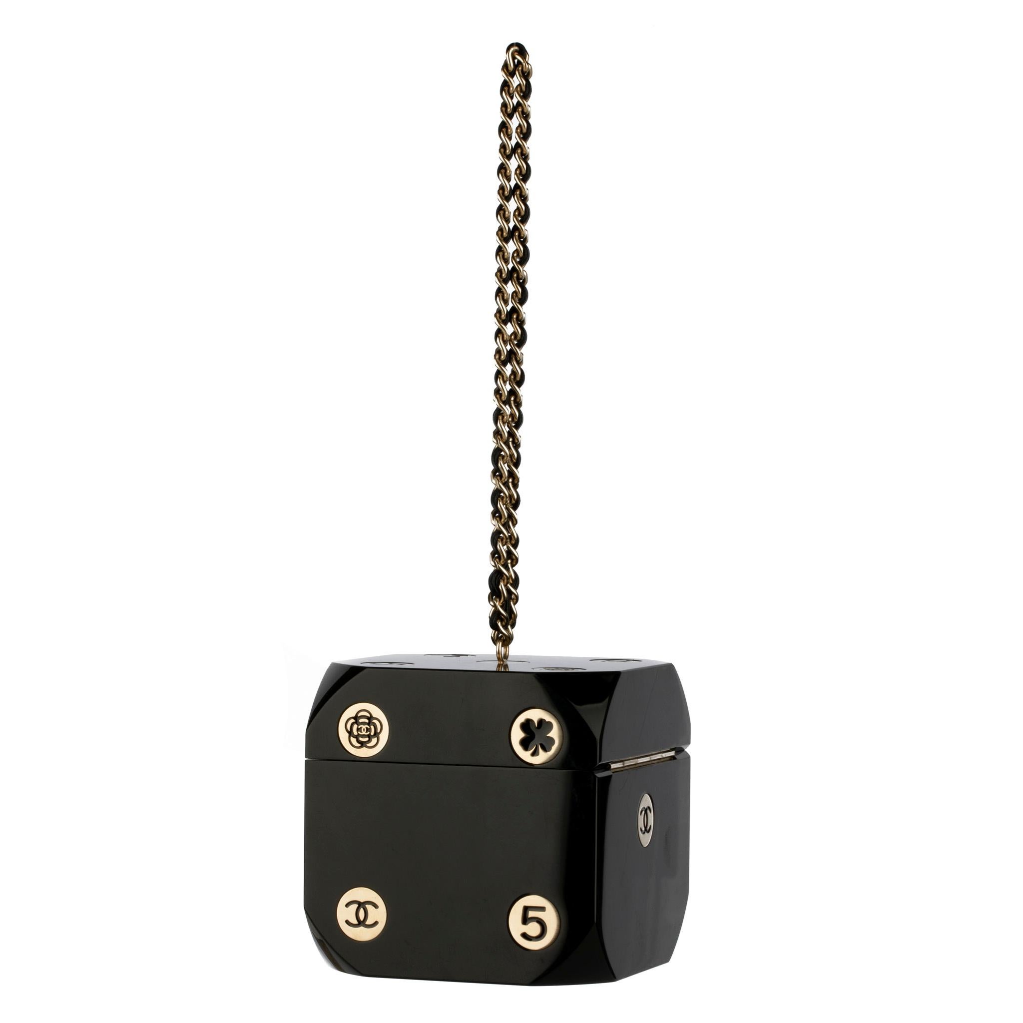Women's or Men's Chanel Minaudière Limited Edition Casino Dice Black Gold-Tone Hardware For Sale