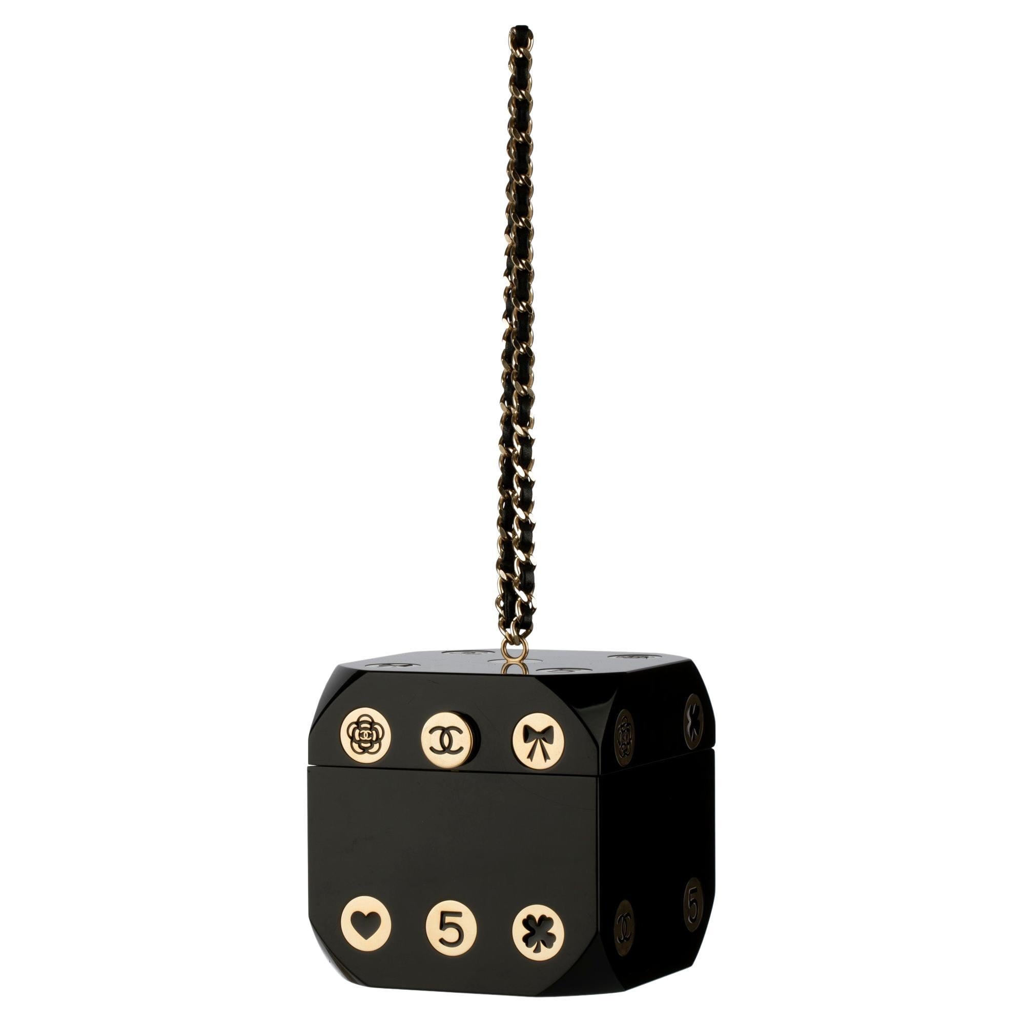 Chanel Minaudière Limited Edition Casino Dice Black Gold-Tone Hardware For Sale