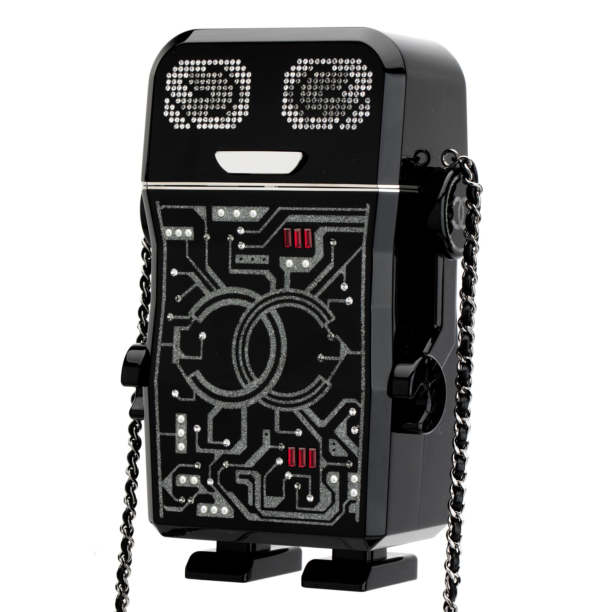 Black Chanel Minaudière Limited Edition Robot Silver-Tone Hardware For Sale