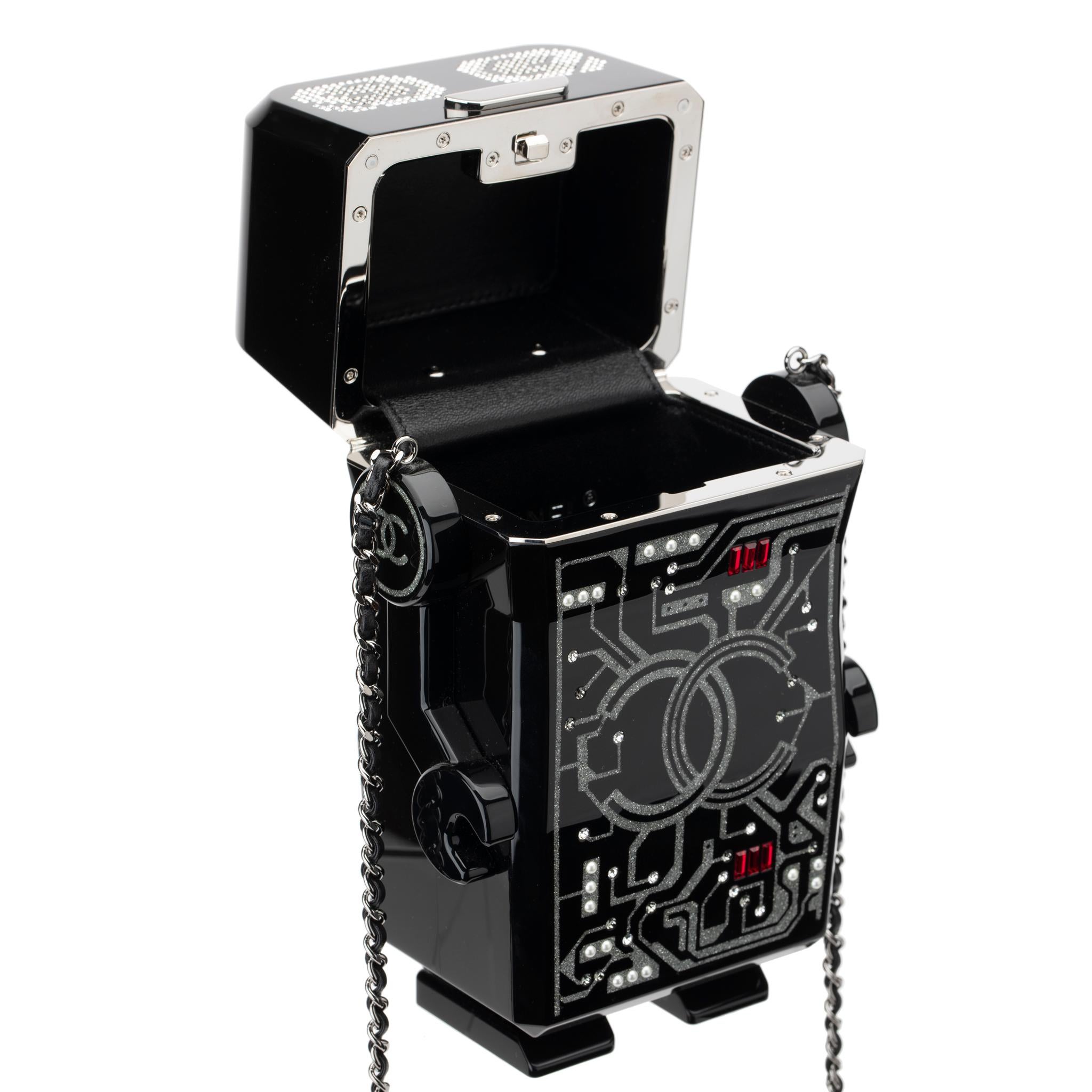 Women's or Men's Chanel Minaudière Limited Edition Robot Silver-Tone Hardware For Sale