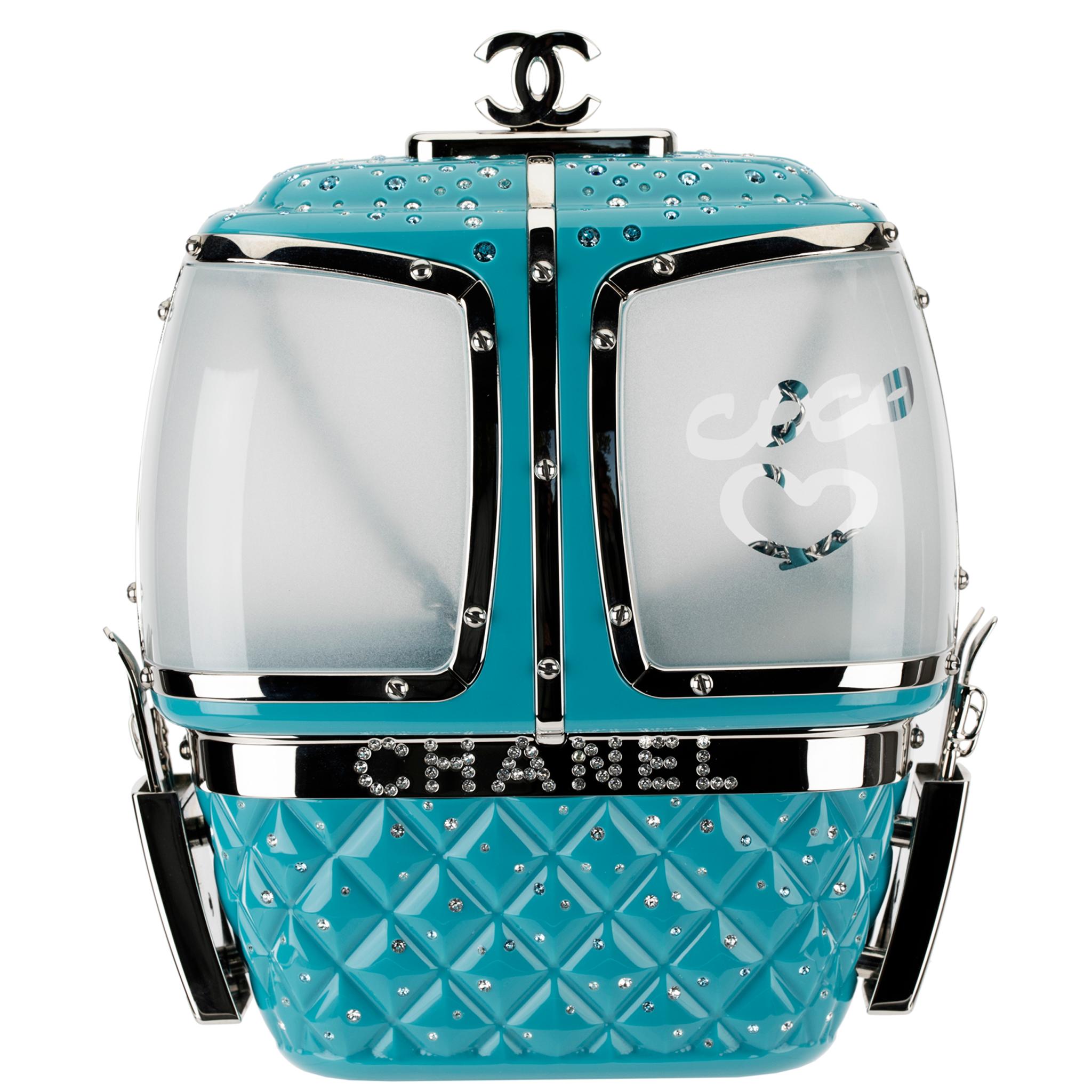 Chanel Minaudière Limited Edition Turquoise Snow Gondola Silver-Tone Hardware In New Condition In Sydney, New South Wales