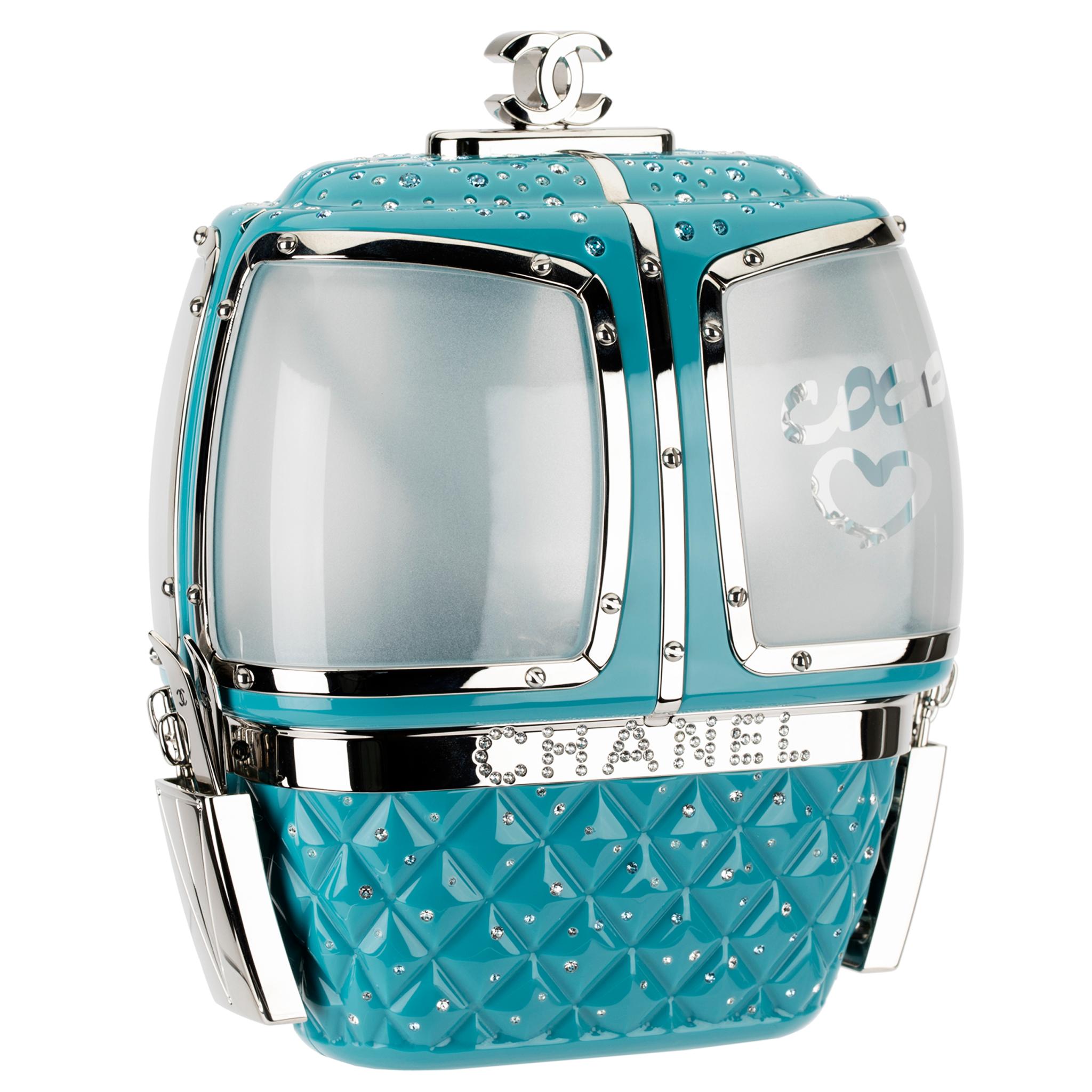 Women's or Men's Chanel Minaudière Limited Edition Turquoise Snow Gondola Silver-Tone Hardware