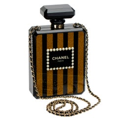 Chanel Minaudière Lucite Perfume Bottle Black, Gold Glitter & Gold Tone Hardware