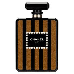 Chanel Minaudière Lucite Perfume Bottle Black, Gold Glitter & Gold Tone Hardware