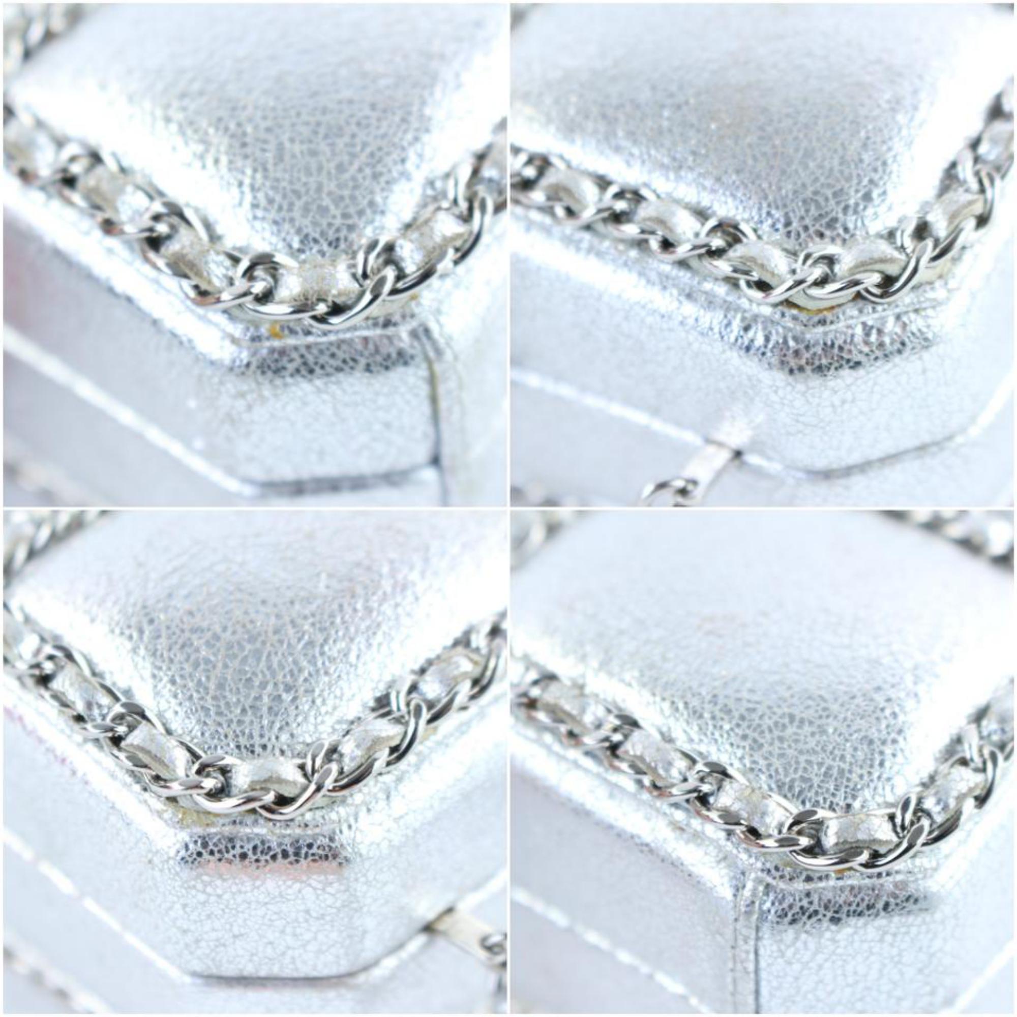 Chanel Minaudière Metallic 1cr0115 Silver Leather Cross Body Bag For Sale 6
