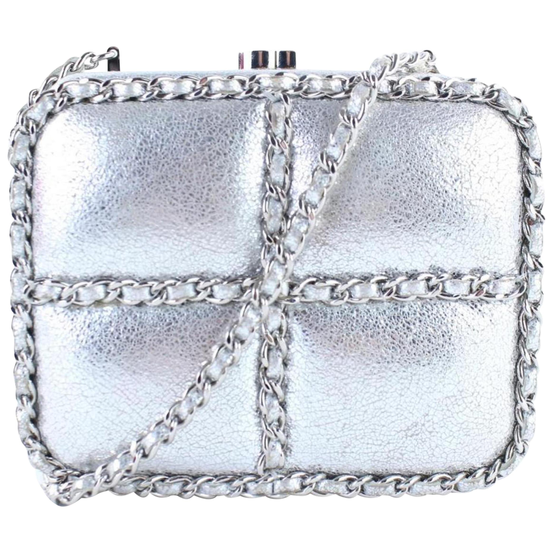 Chanel Minaudière Metallic 1cr0115 Silver Leather Cross Body Bag For Sale