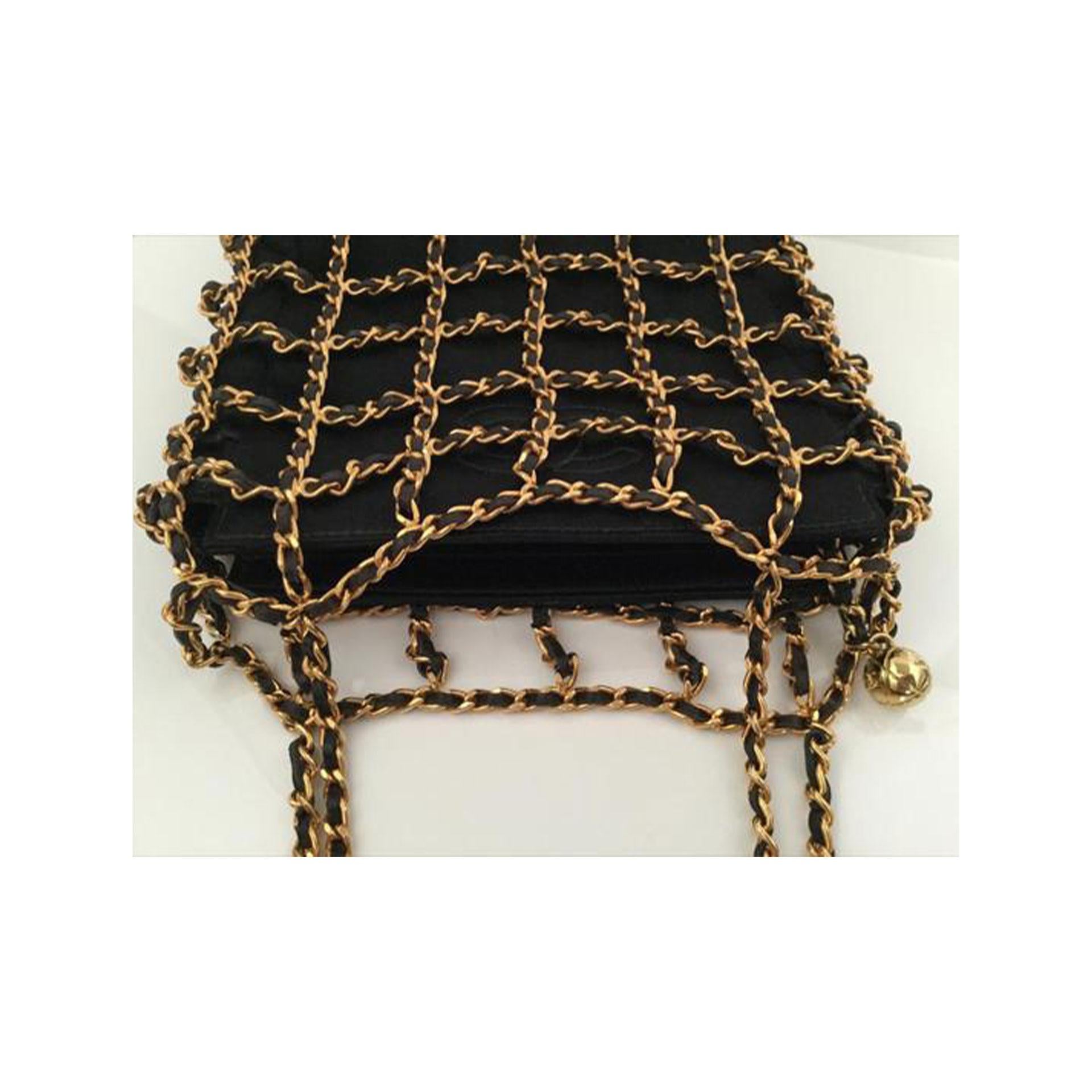Chanel Minaudière Micro Mini Woven Chain Black Satin Satchel For Sale 1
