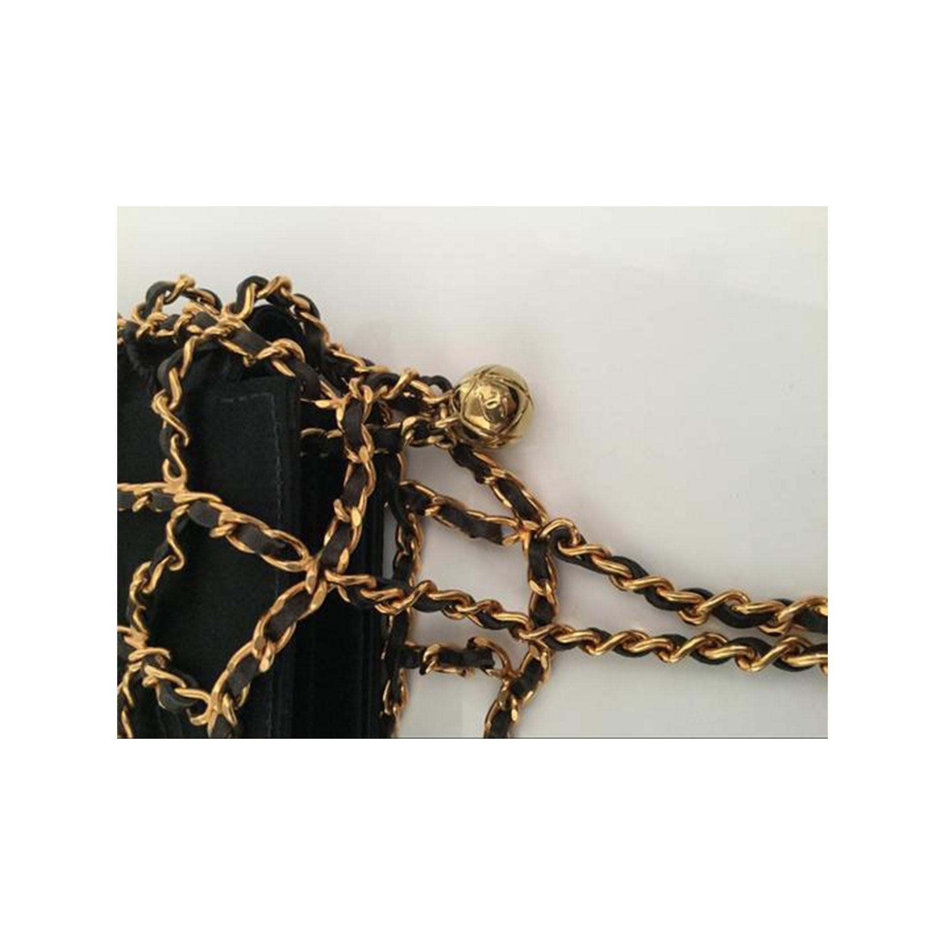 Chanel Minaudière Micro Mini Woven Chain Black Satin Satchel For Sale 2