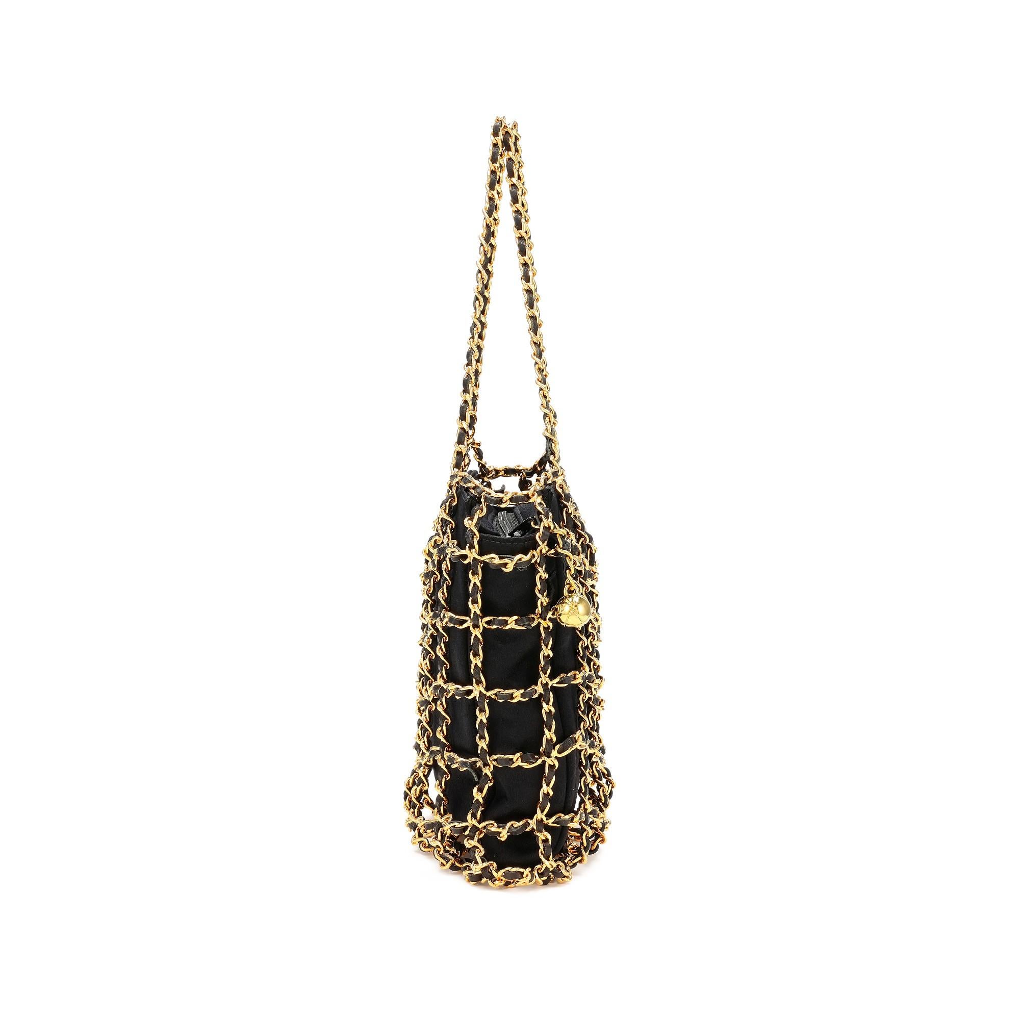 Chanel Minaudière Micro Mini Woven Chain Black Satin Satchel For Sale 4