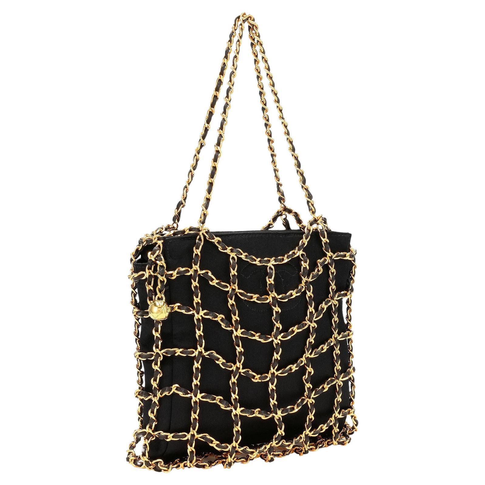 Chanel Minaudière Micro Mini Woven Chain Black Satin Satchel For Sale