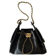 Chanel Mini 25 Hobo Bag Black Caviar Antique Gold Hardware 26S