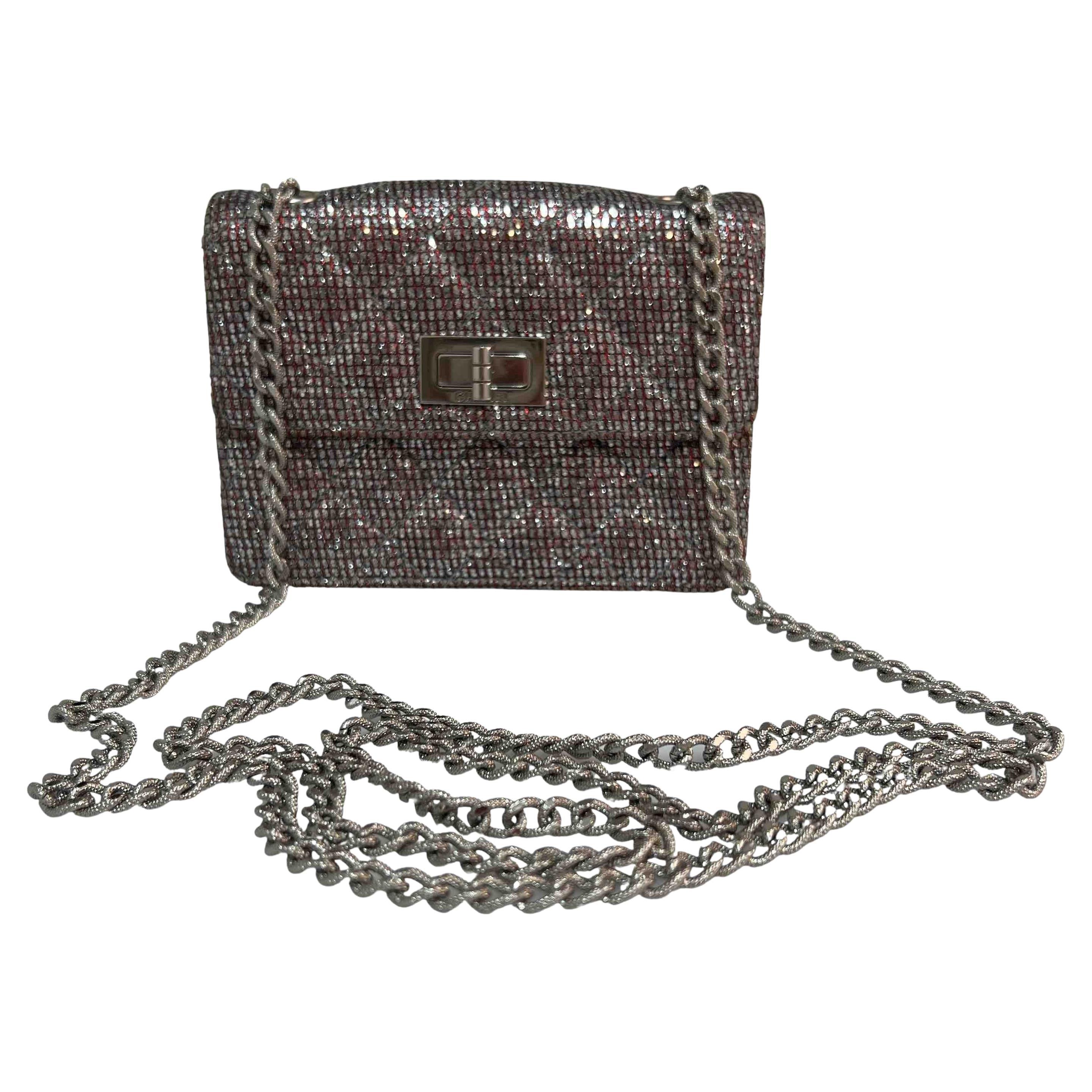 CHANEL Mini 255 Bag in Pink and Silver Rhinestones For Sale