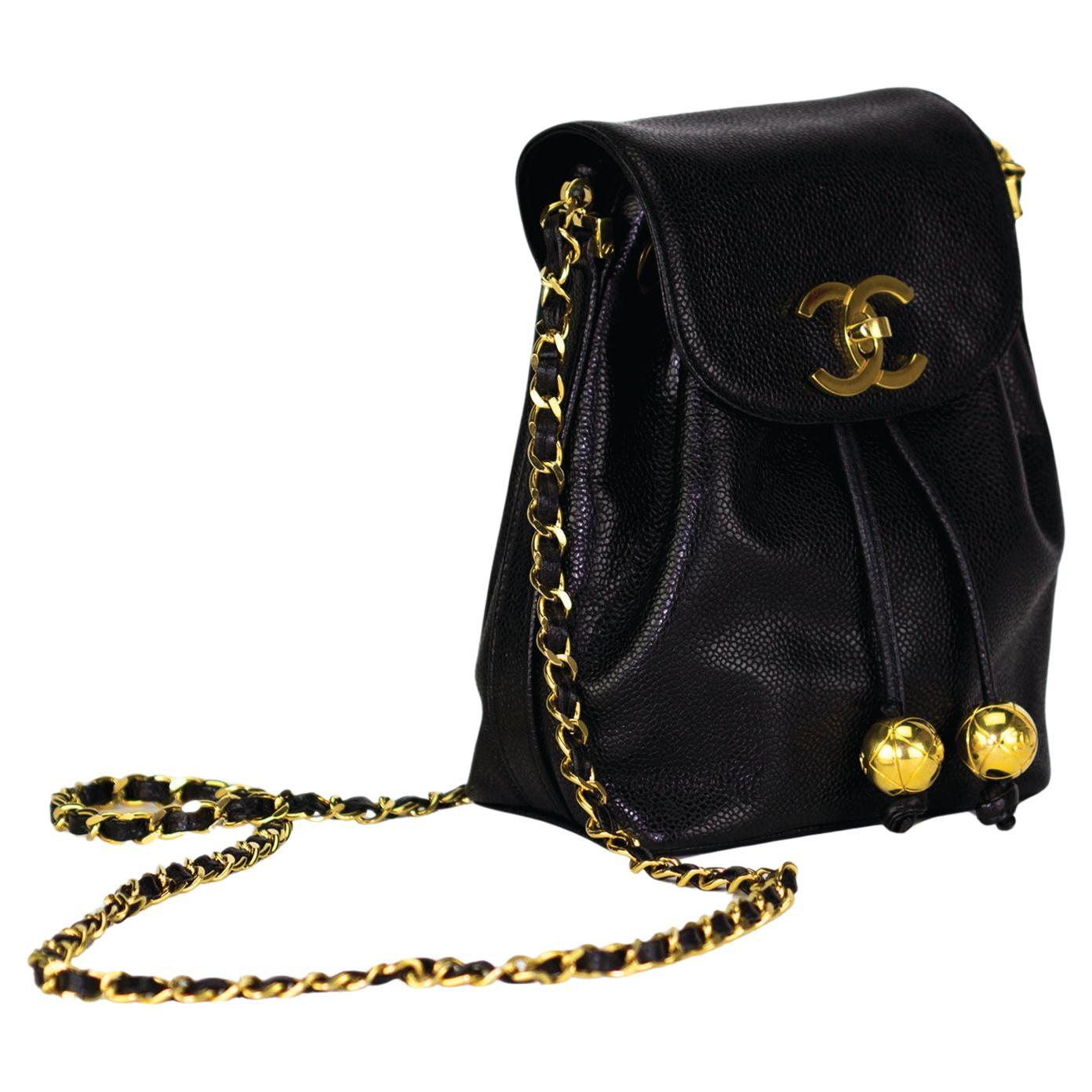 Women's or Men's Chanel Mini 90's Caviar 2.55 Rare Vintage Classic Flap Drawstring Crossbody Bag For Sale