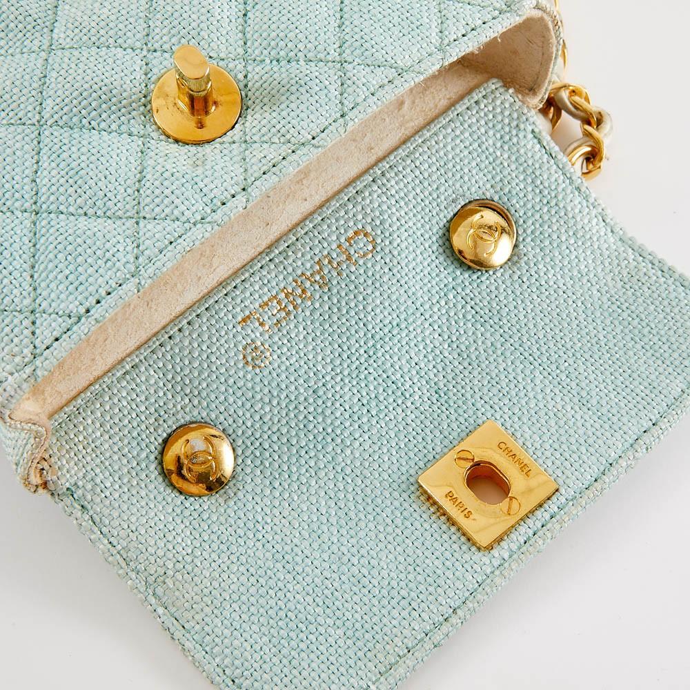 CHANEL Mini Bag in Sky Blue Straw Effect Cotton Fabric 2
