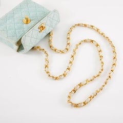 CHANEL Mini Bag in Sky Blue Straw Effect Cotton Fabric