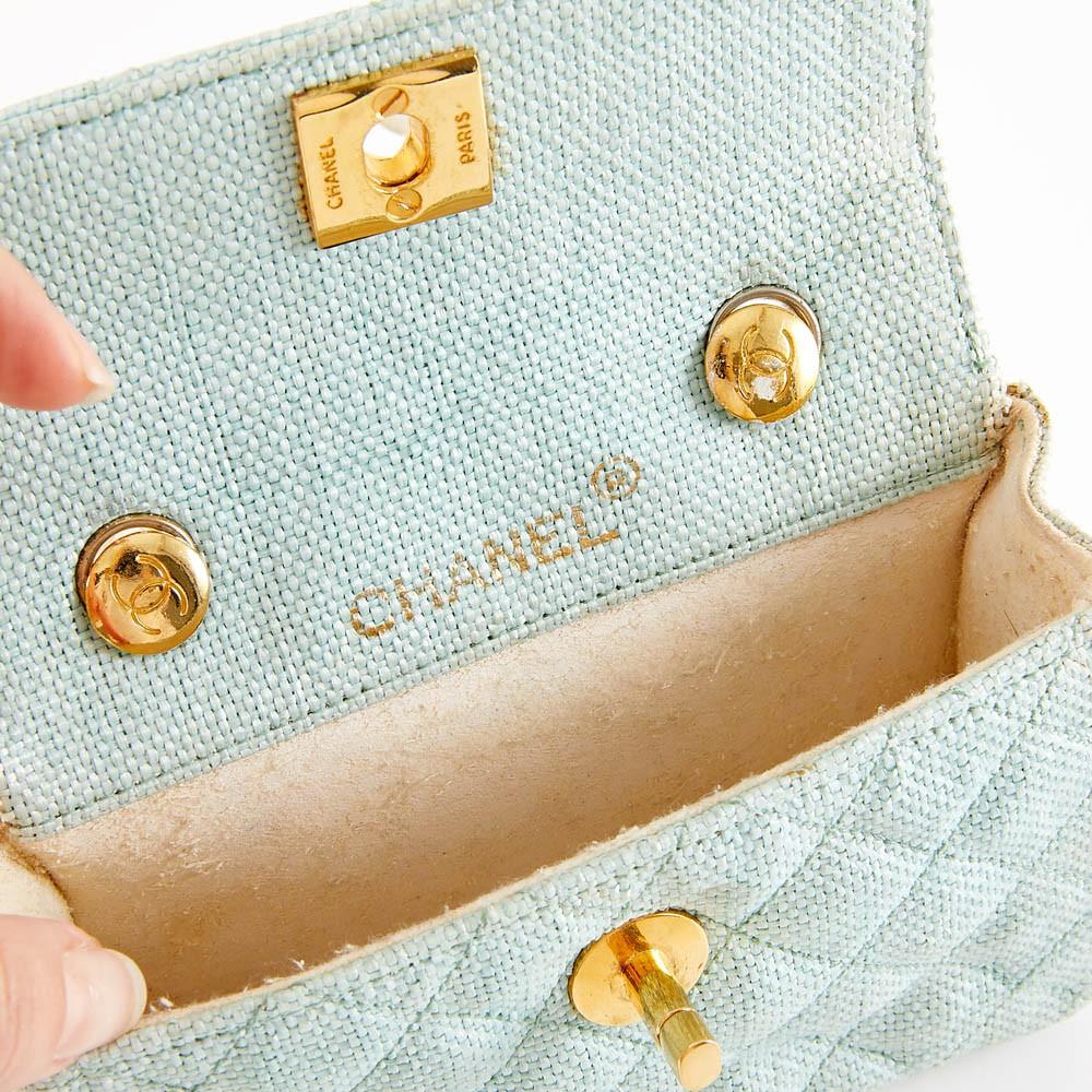 Women's CHANEL Mini Bag in Sky Blue Straw Effect Cotton Fabric