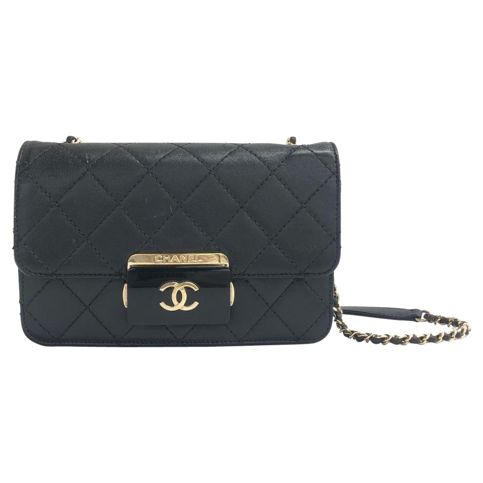 Chanel Mini Beauty Lock Flap Bag Black Lambskin Leather Chain Strap 2017